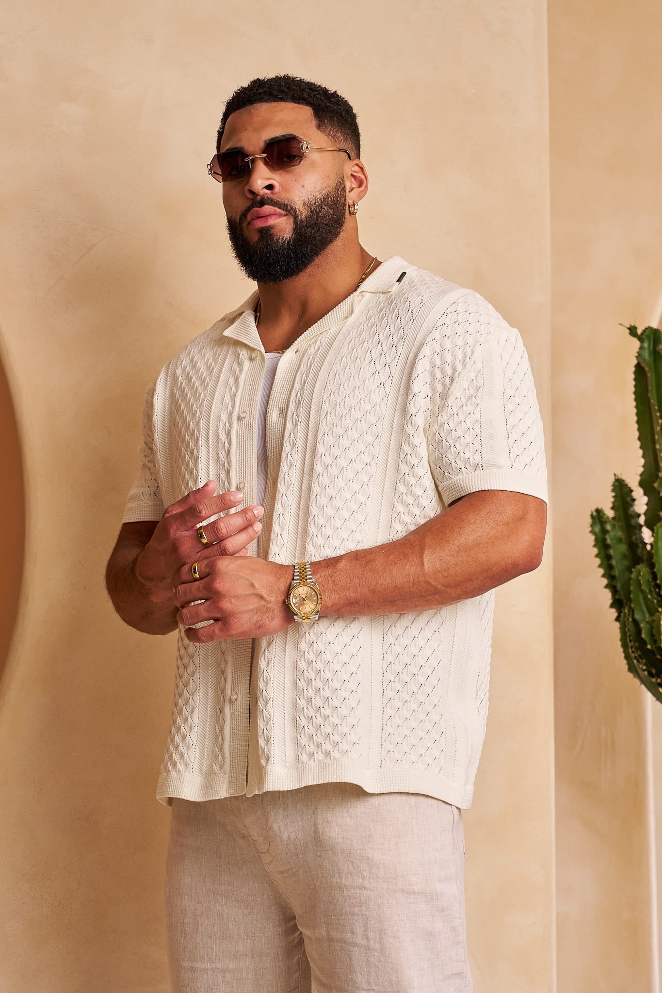 Young La 4335 - Monte Carlo Knit Button-Ups 'Off-White'