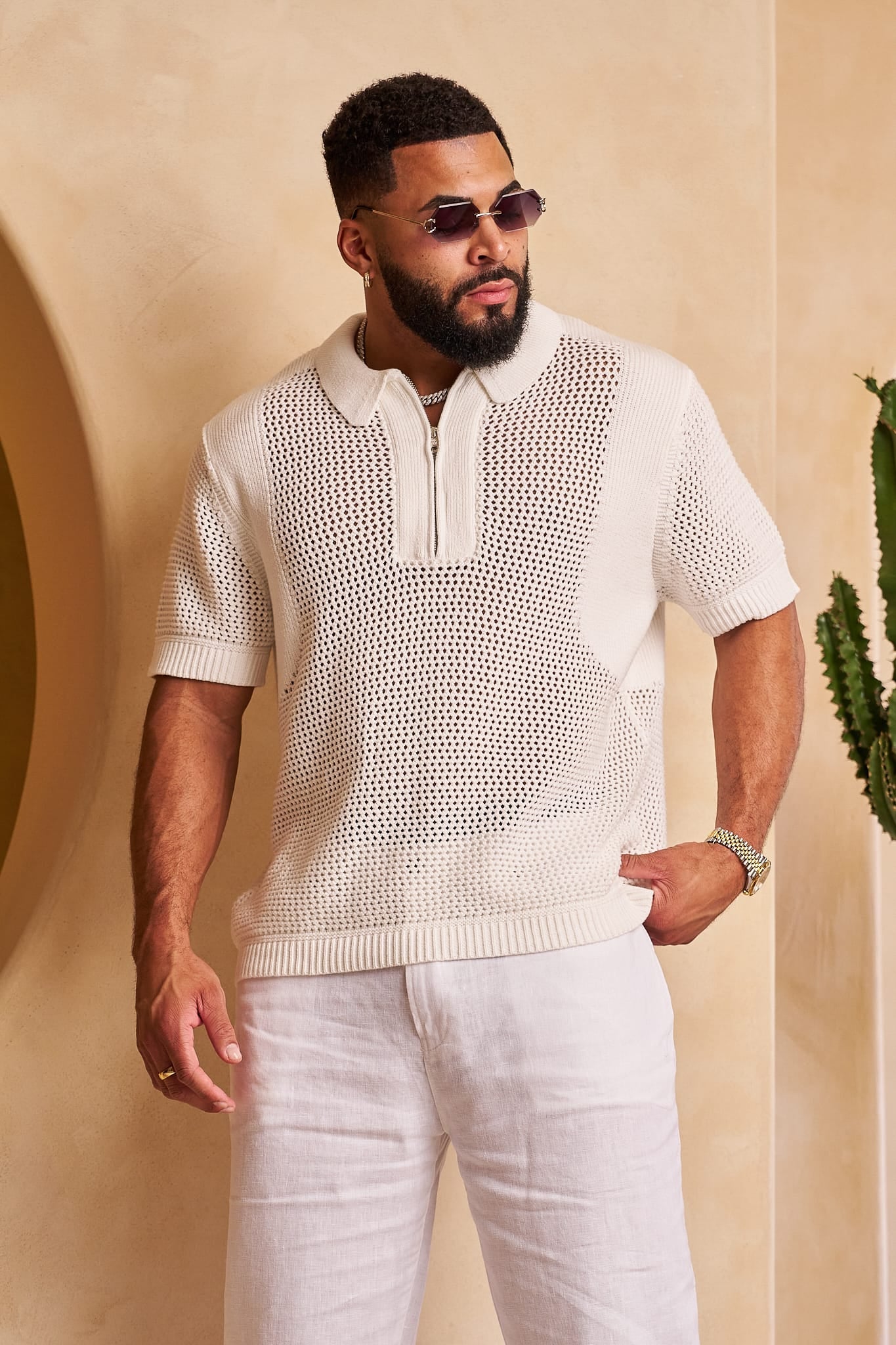 Young La 4308 - Upscale Crochet Polos 'White'