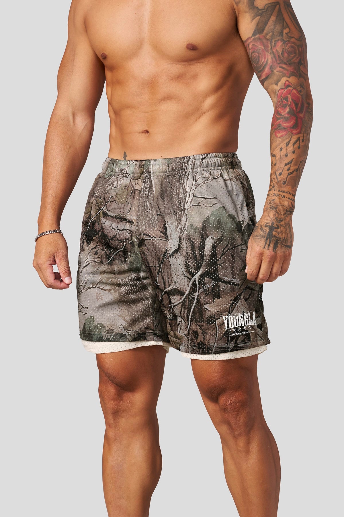 YoungLA 1092 - Double Mesh Shorts 'Beige Tree Camo'