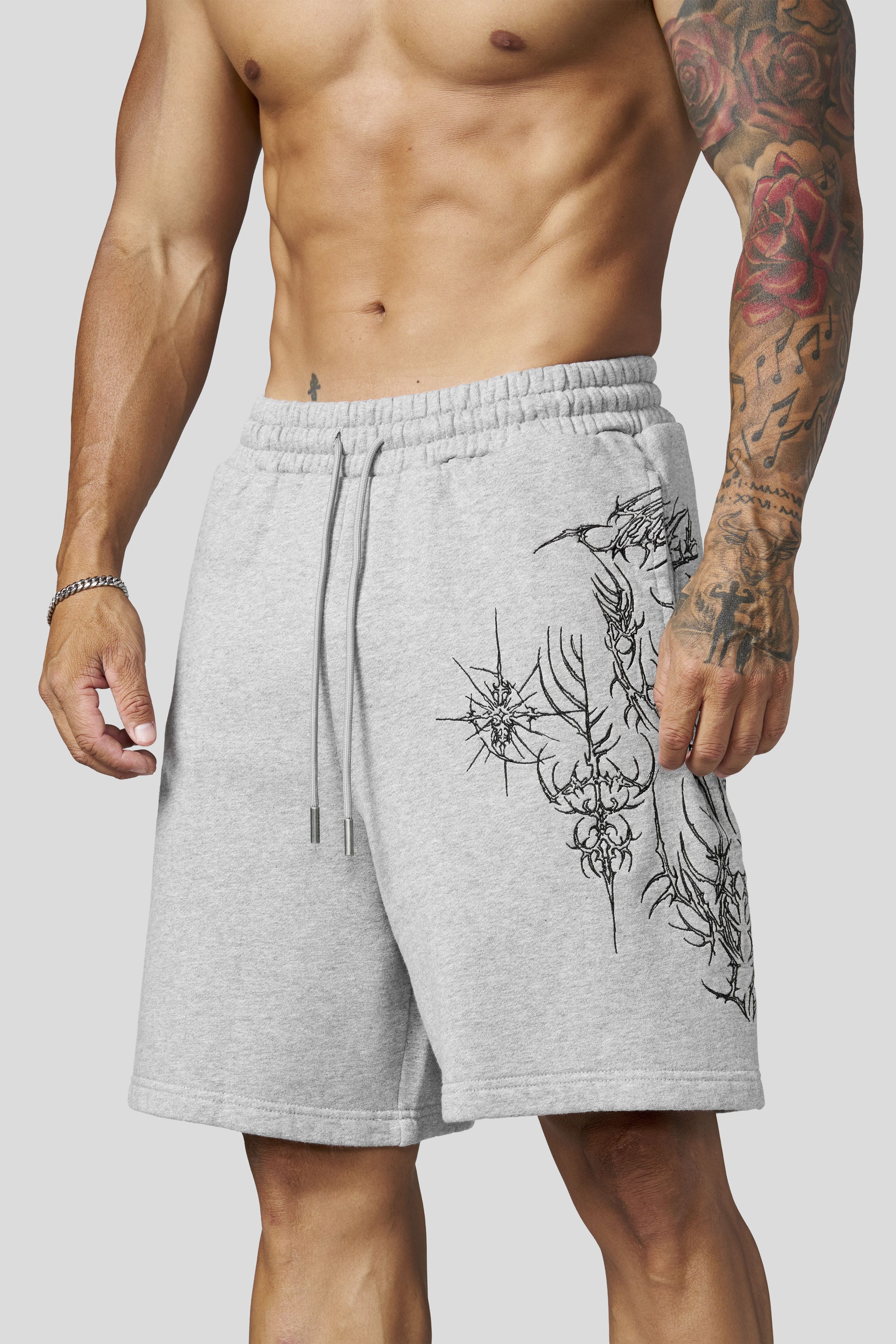 YoungLA 1093 - Cyberpunk Fleece Shorts 'Heather Grey'