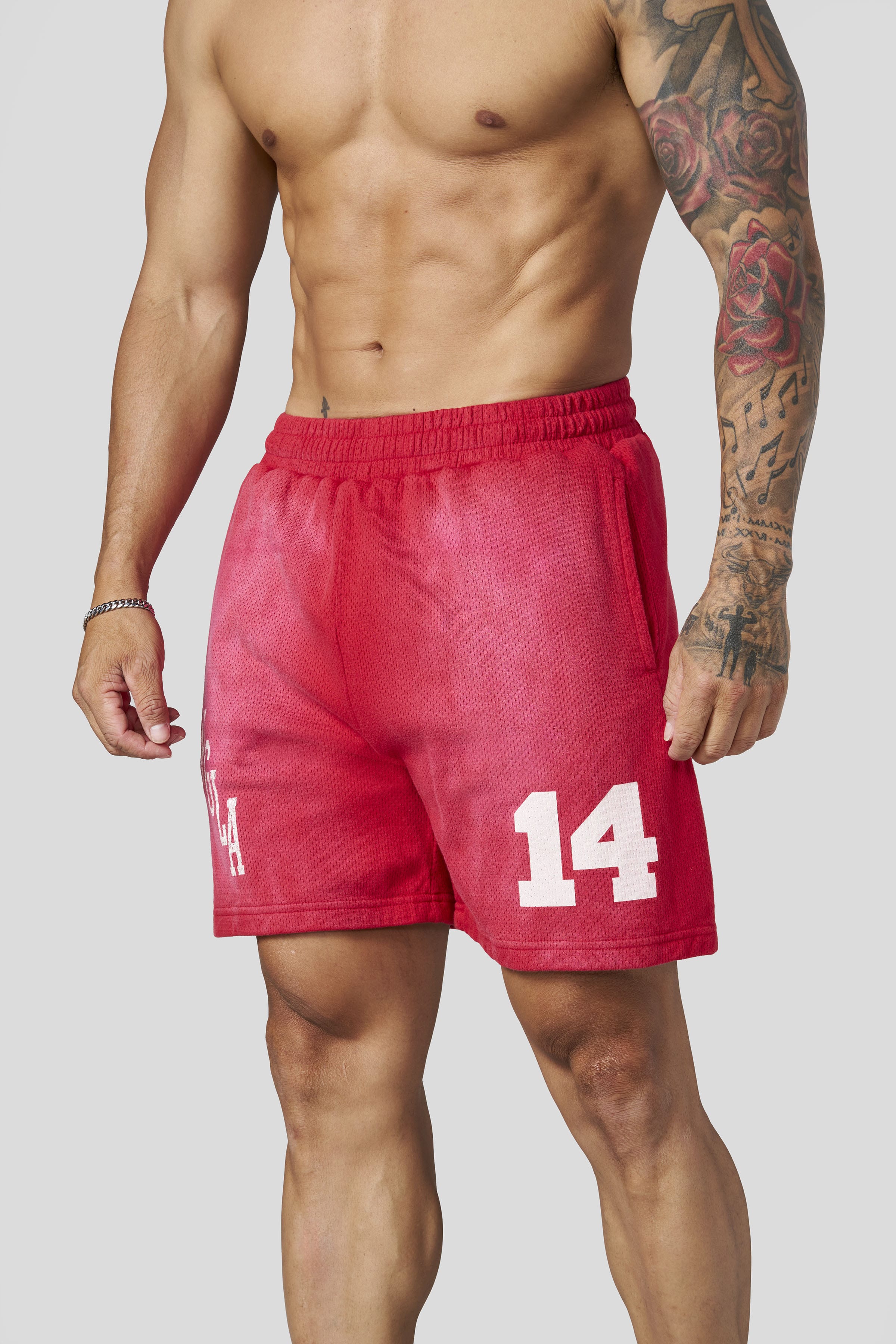 YoungLA 1123 - Golden Era Cotton Mesh Shorts 'Red Wash'