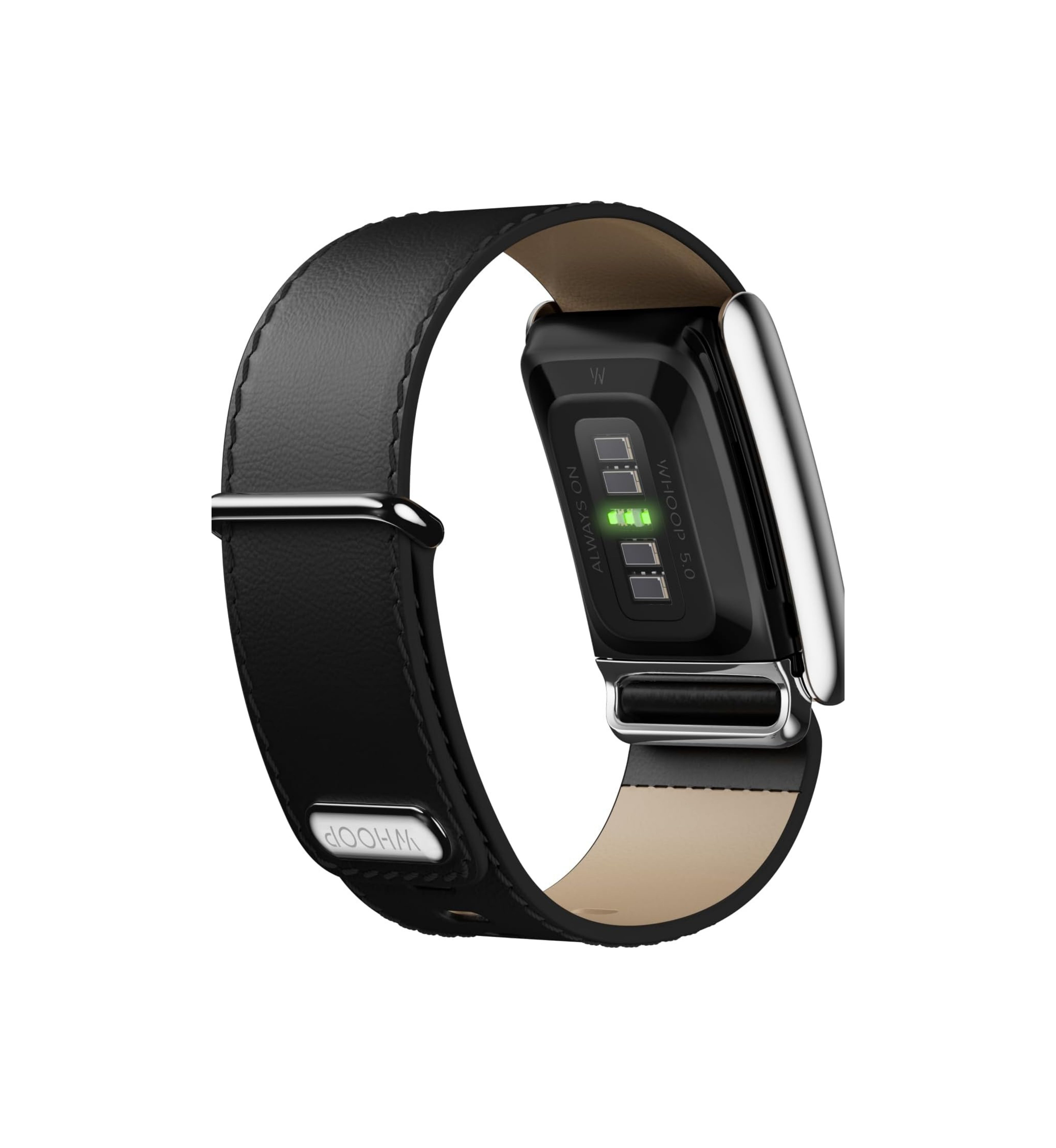 WHOOP 5.0 LeatherLuxe Band 'Black/Cream with Titanium - Straight' (Band Only)