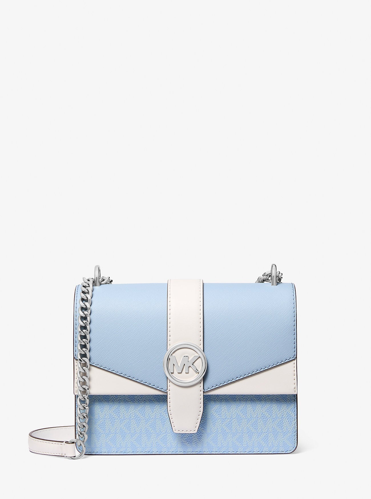 Michael Kors Greenwich Small Color-Block Signature Logo Crossbody Bag Lt Sky Mlt