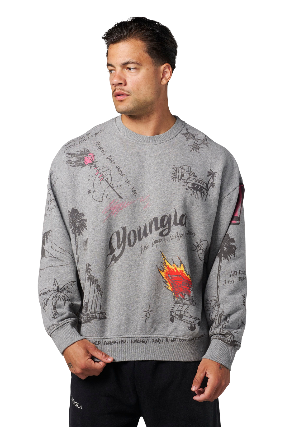 YoungLA 5178 - LA Sketch Crewnecks 'Heather Grey'