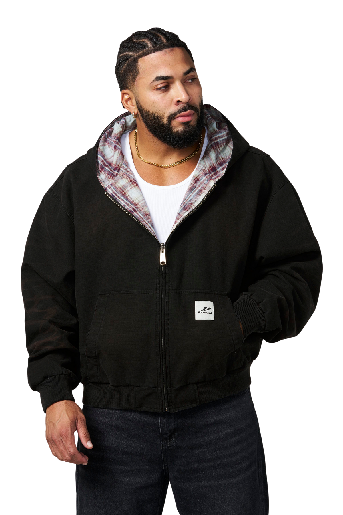 YoungLA 5141 - Reversible Plaid Jackets 'Black Wash'