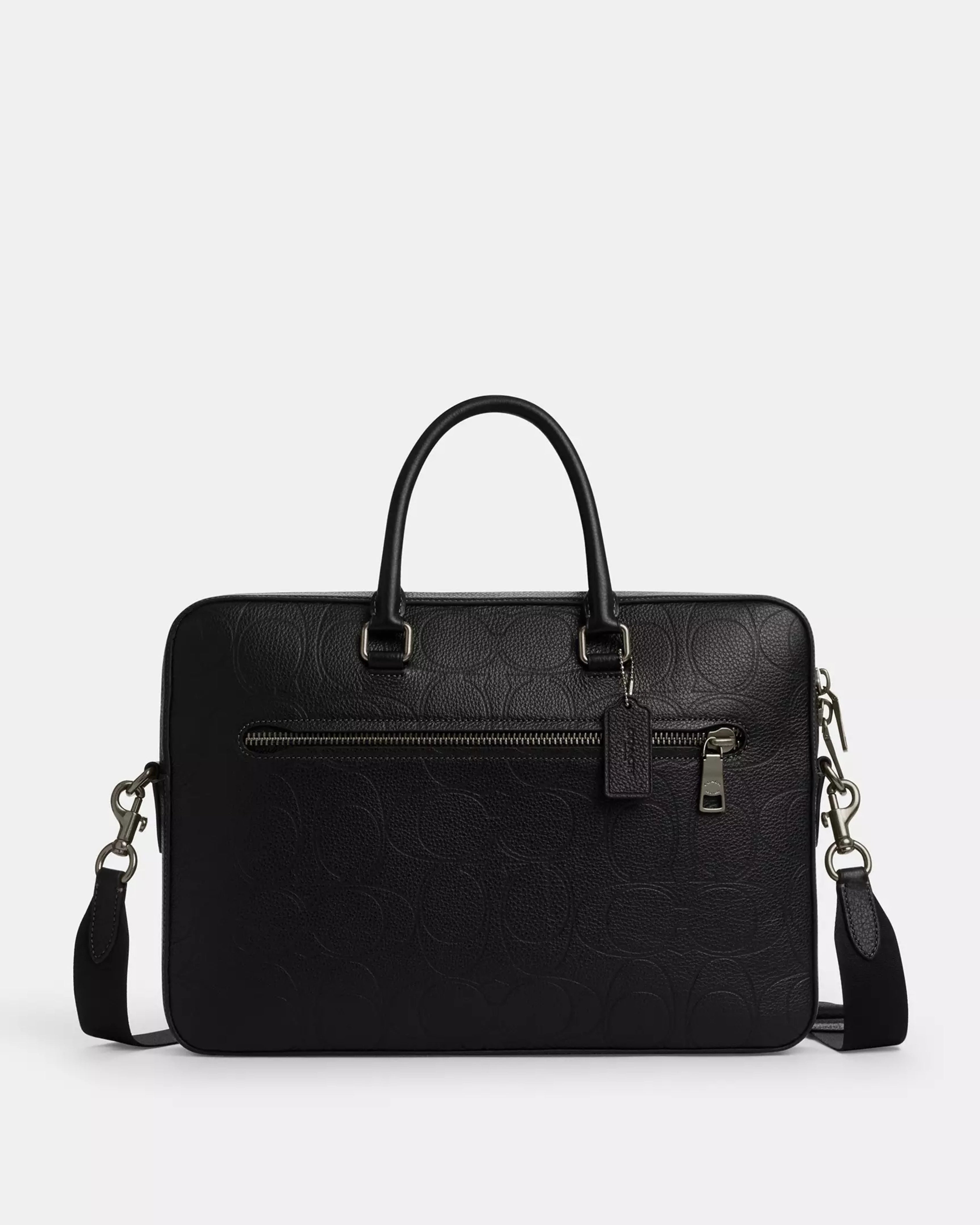 Coach Ethan Slim Brief In Signature Leather 'Gunmetal Black'