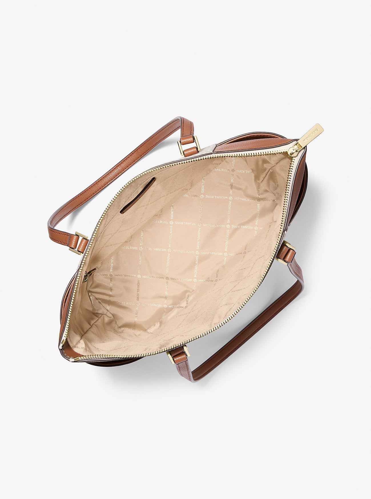 Michael Kors Charlotte Large Logo and Leather Top-Zip Tote Bag Vanilla