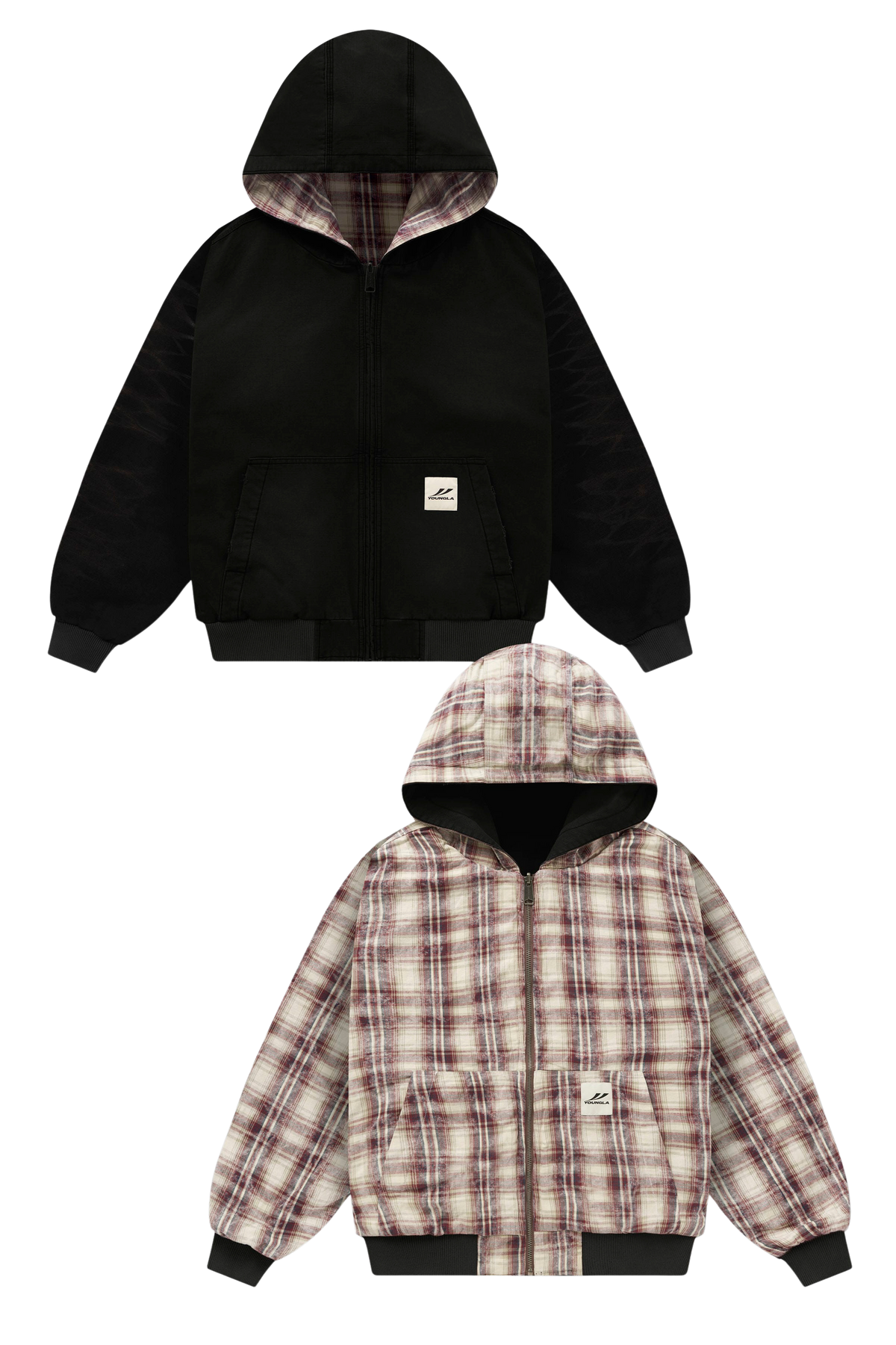 YoungLA 5141 - Reversible Plaid Jackets 'Black Wash'