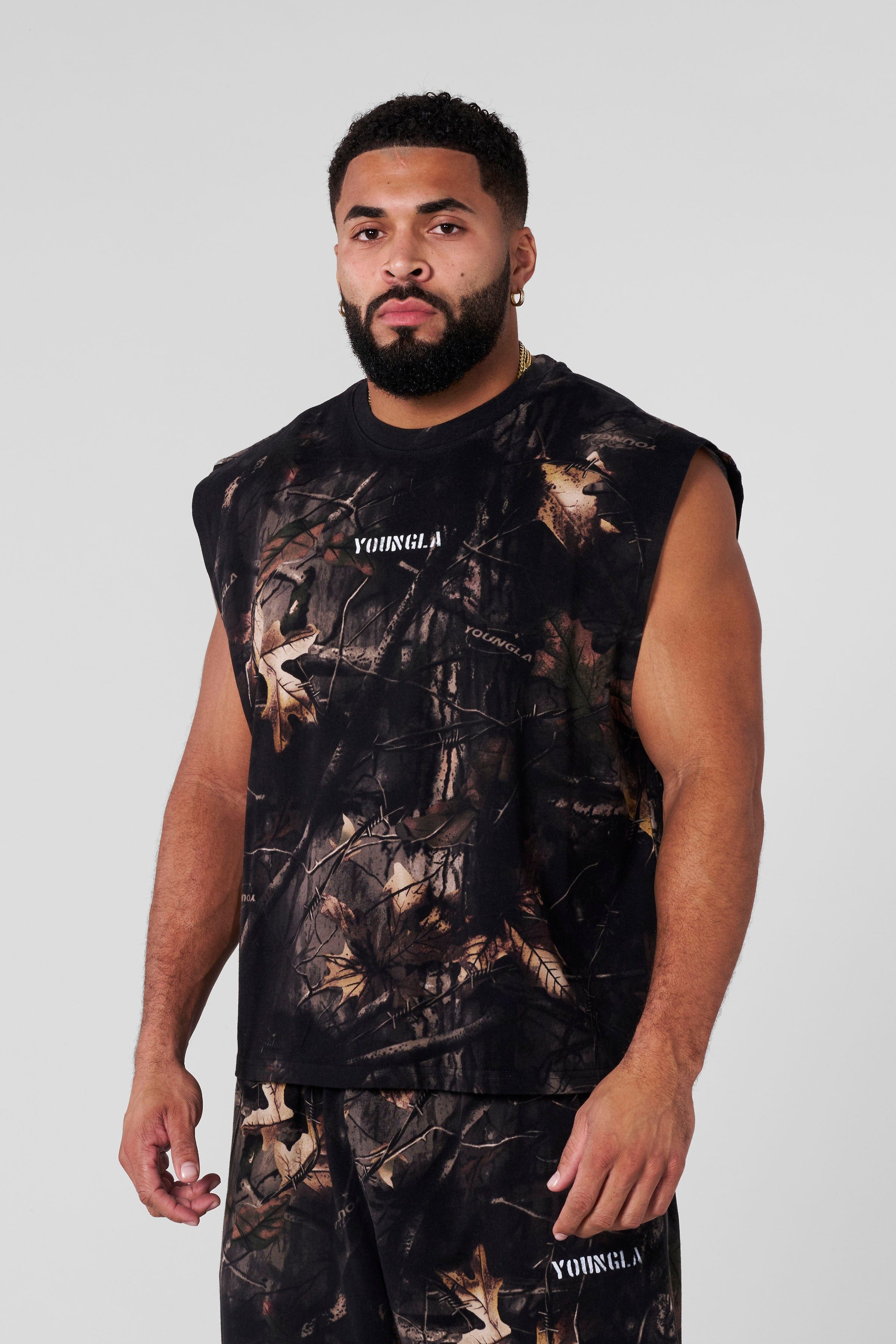 Young La 3067 - Tree Camo Collection - Cut Offs 'Black Tree Camo'