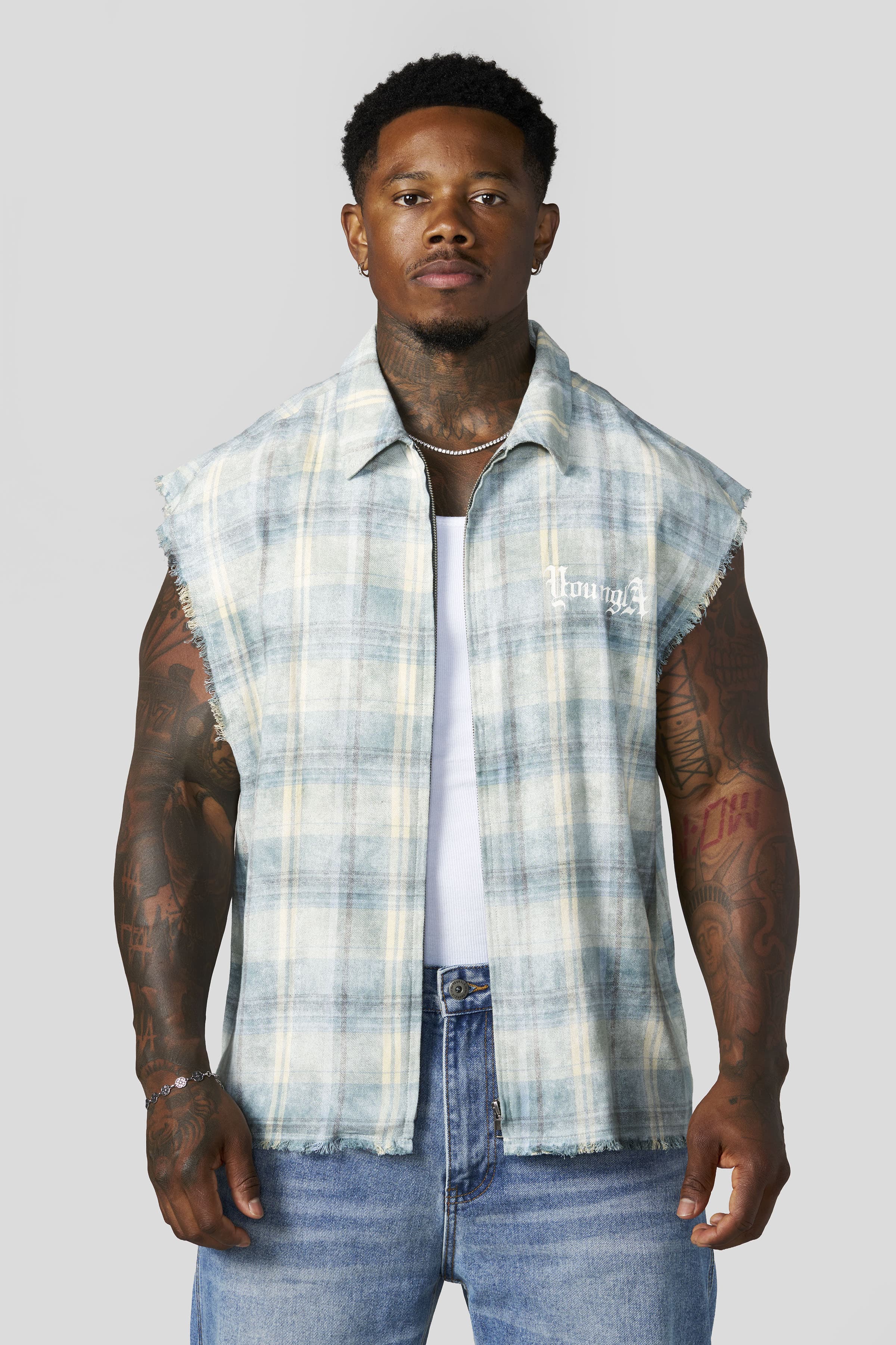 YoungLA 3091 - Cut-Offs Flannels 'Blue Off-White'