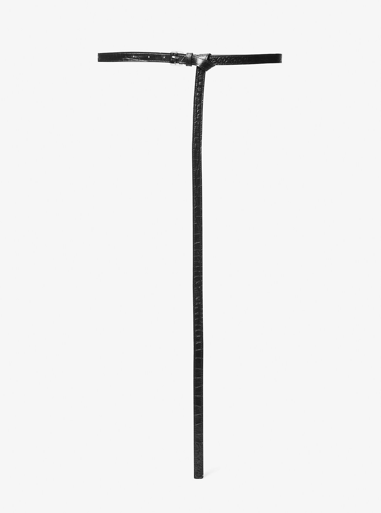 Carolyn Crocodile Embossed Leather Belt BLACK