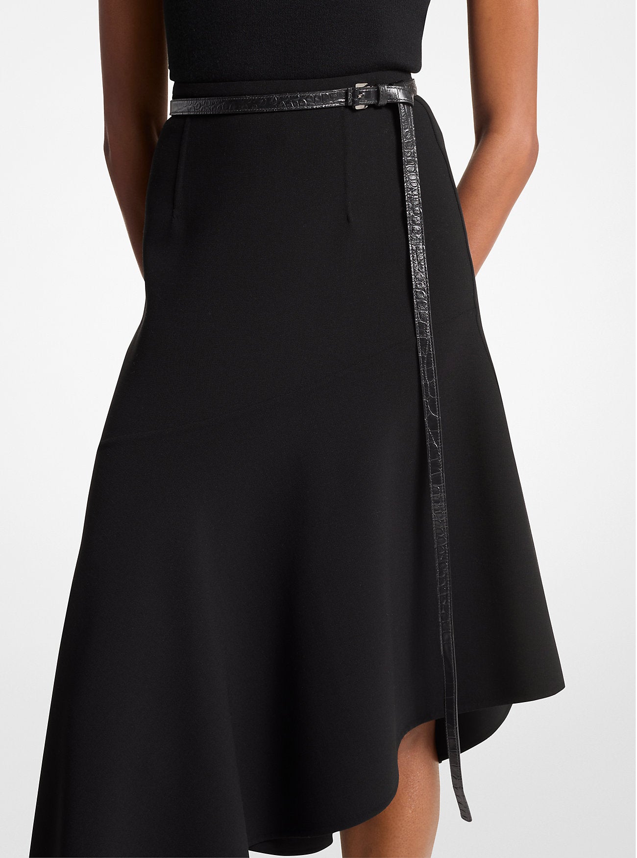 Carolyn Crocodile Embossed Leather Belt BLACK