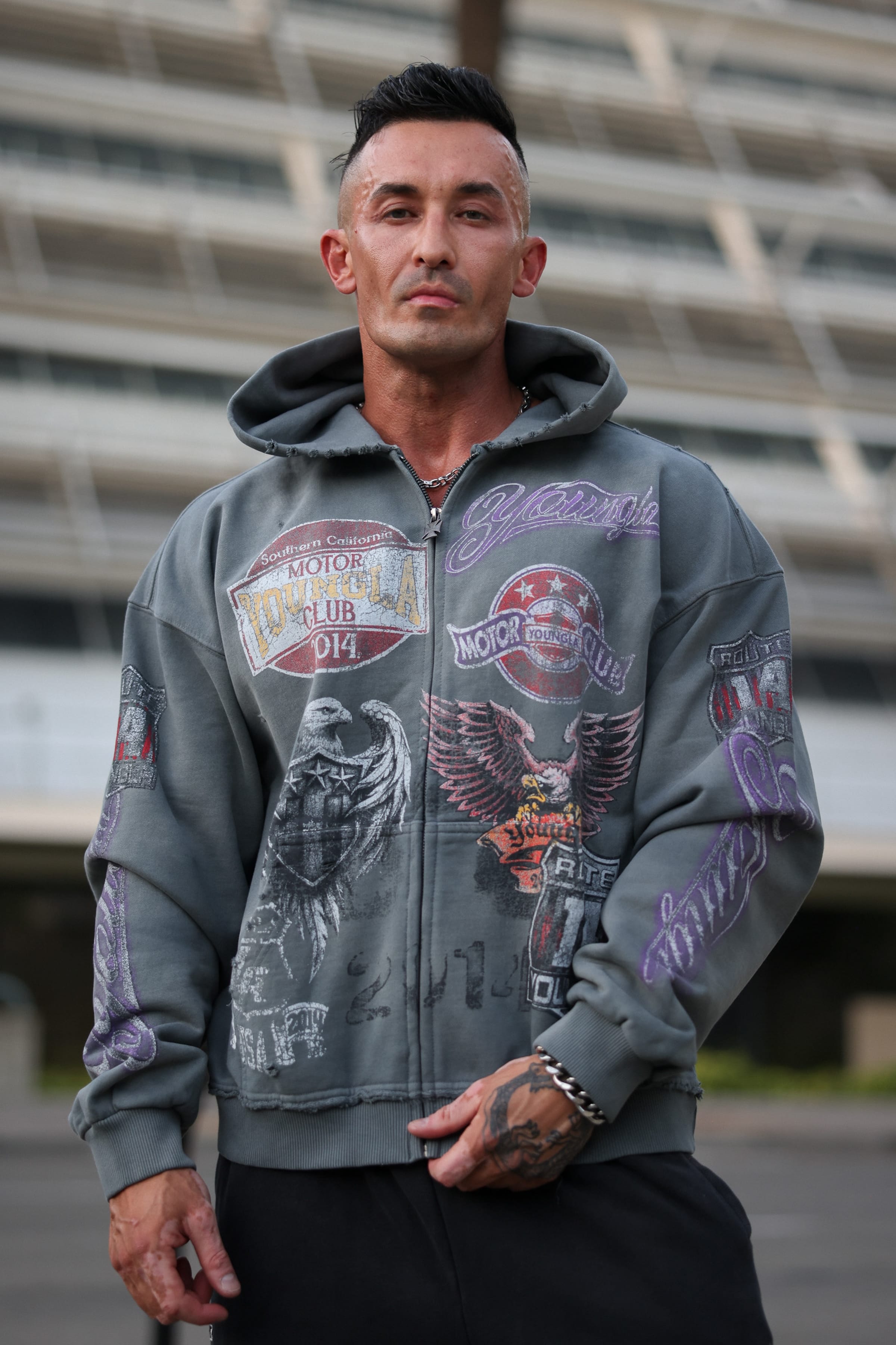 YoungLA 5201 - Moto Zip-Ups ' Charcoal Grey Wash'