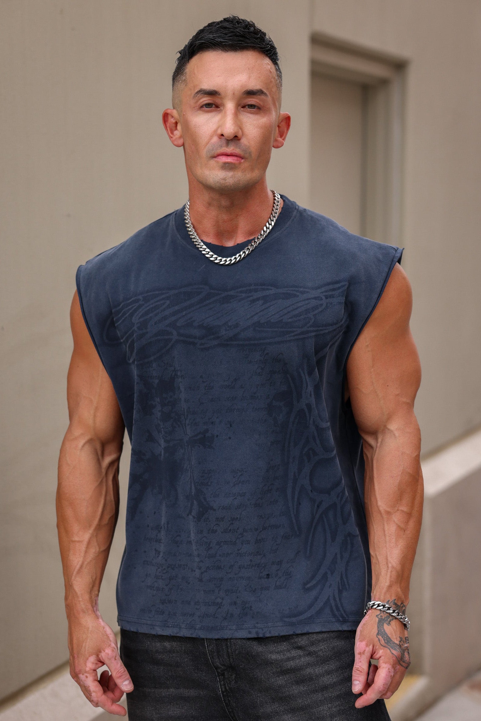 YoungLA 3095 - Sacred Sigil Cut-Offs 'Navy Wash'