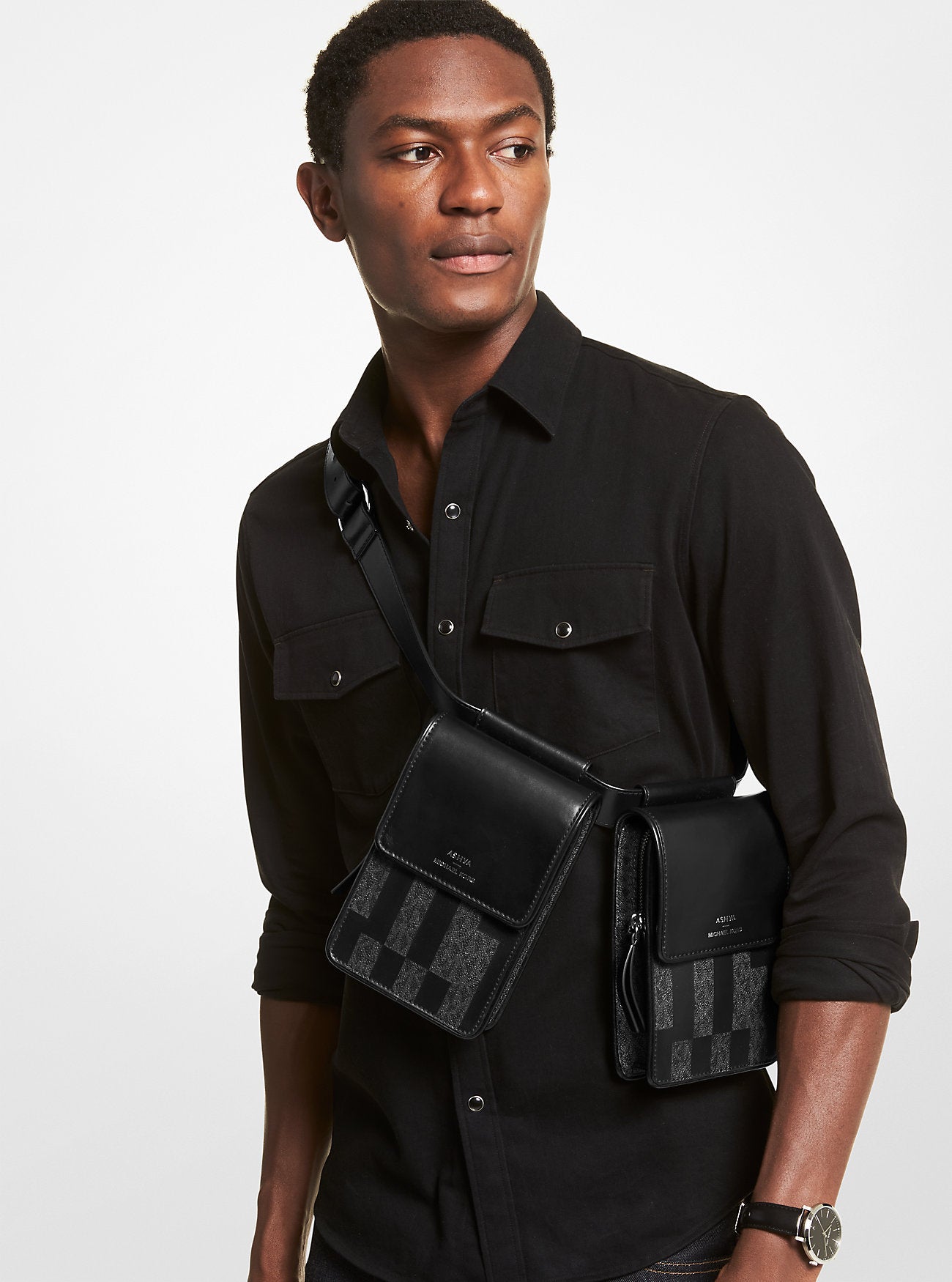 ASHYA X MICHAEL KORS Saga Signature And Leather Multi Bag BLACK COMBO