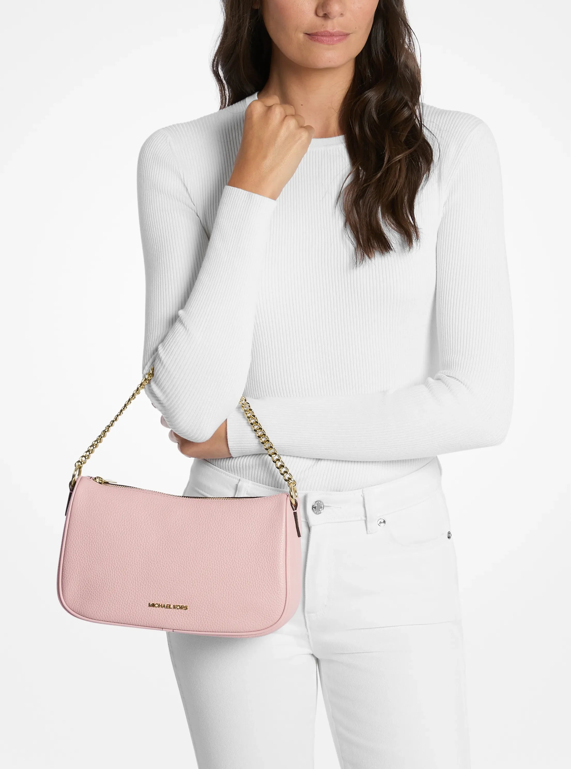 Michael Kors Carmela Medium Pebbled Leather Convertible Crossbody Bag 'Powder Blush'