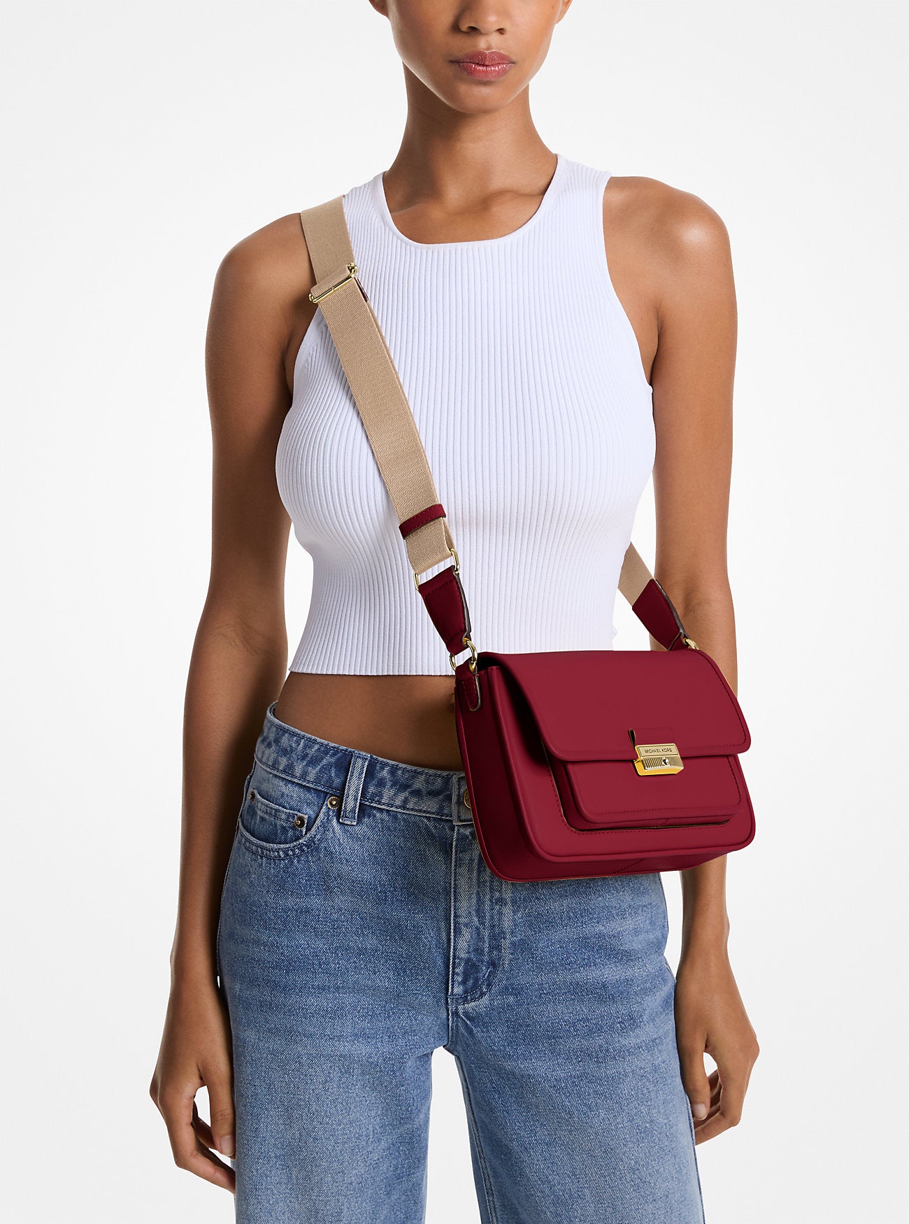 Bradshaw Medium Leather Messenger Bag CHERRY