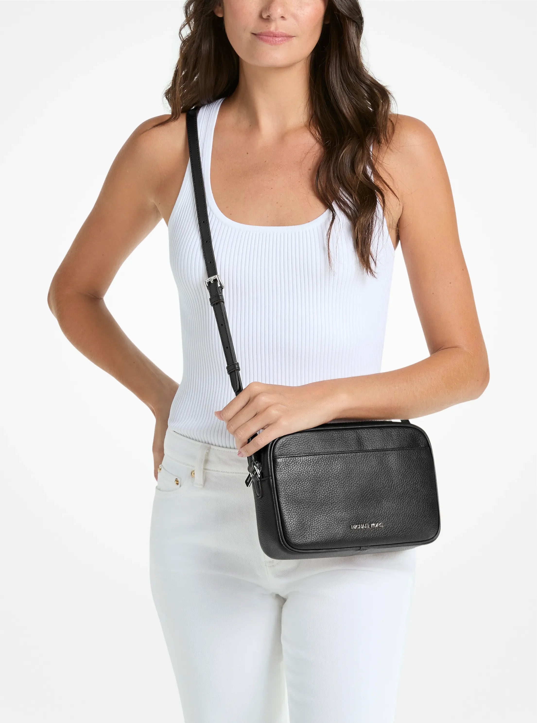 Michael Kors Jet Set Large Pebbled Leather Camera Crossbody Bag 'Black'
