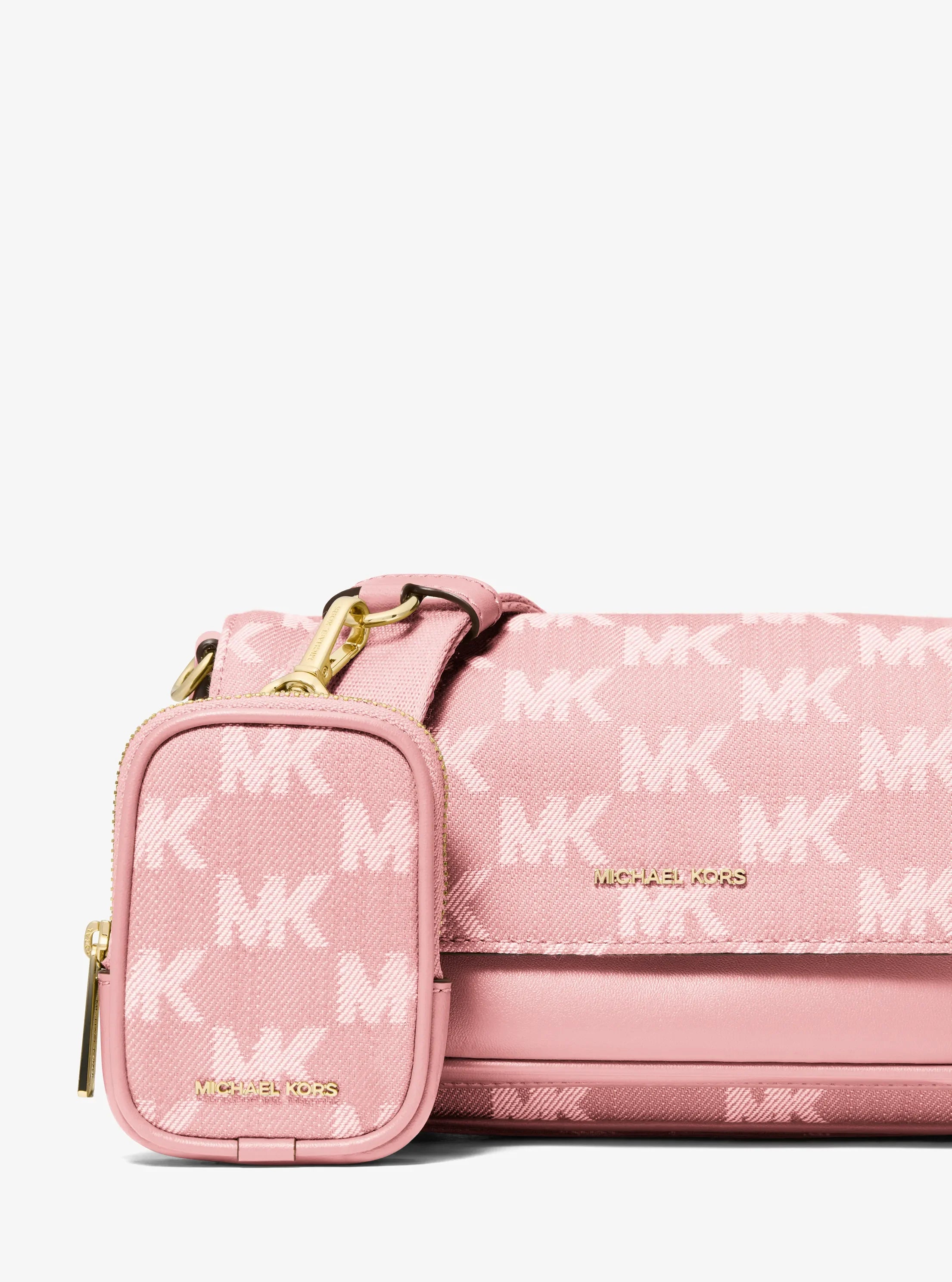 Michael Kors Jet Set Travel Small Logo Jacquard Denim Crossbody Bag With Pouch 'Powder Blush'