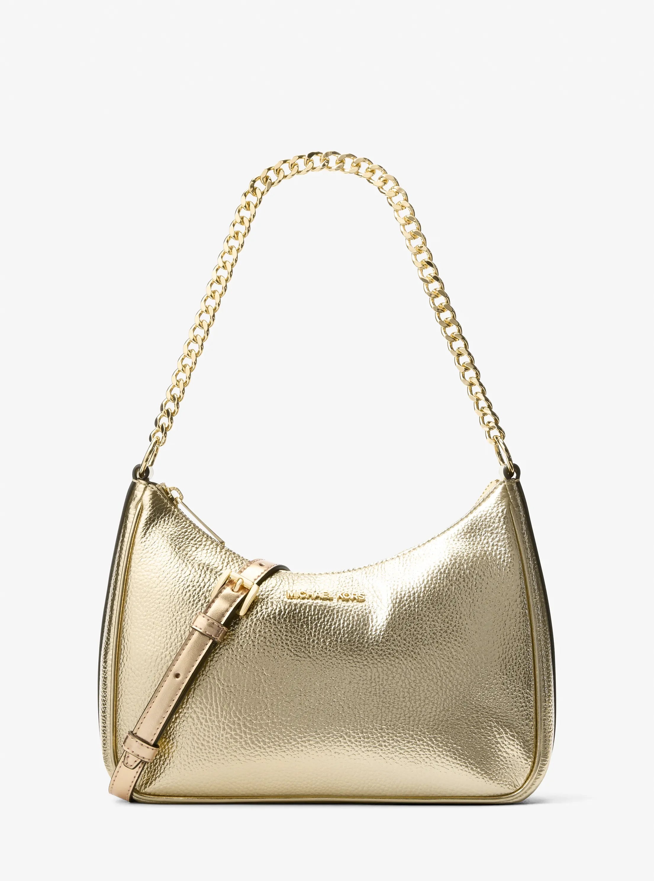 Michael Kors Jet Set Travel Large Metallic Convertible Crossbody Bag 'Pale Gold'