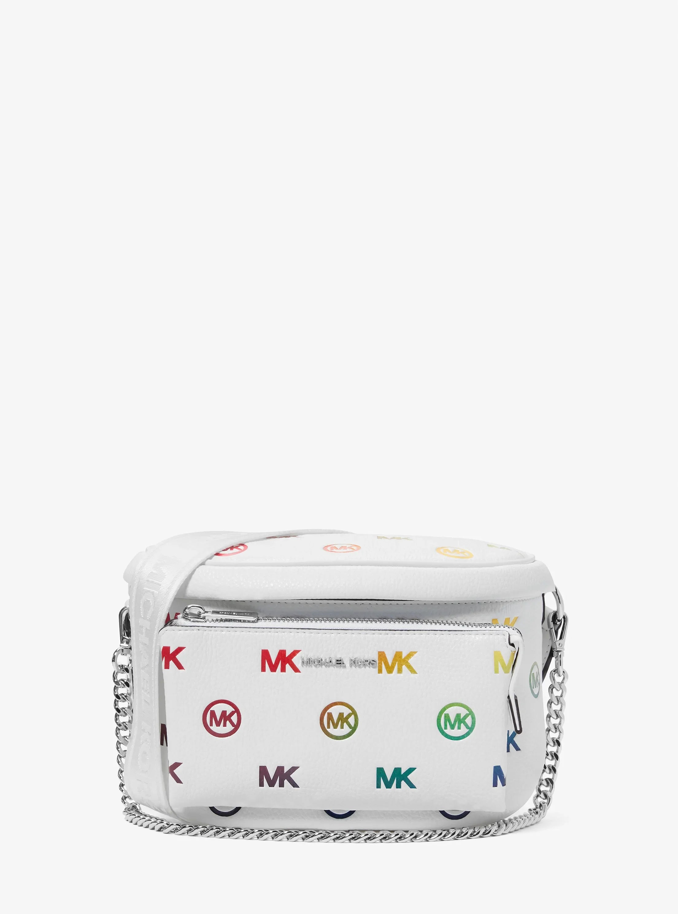 Michael Kors Slater Medium Rainbow Logo Embossed Sling Pack 'Optic White'