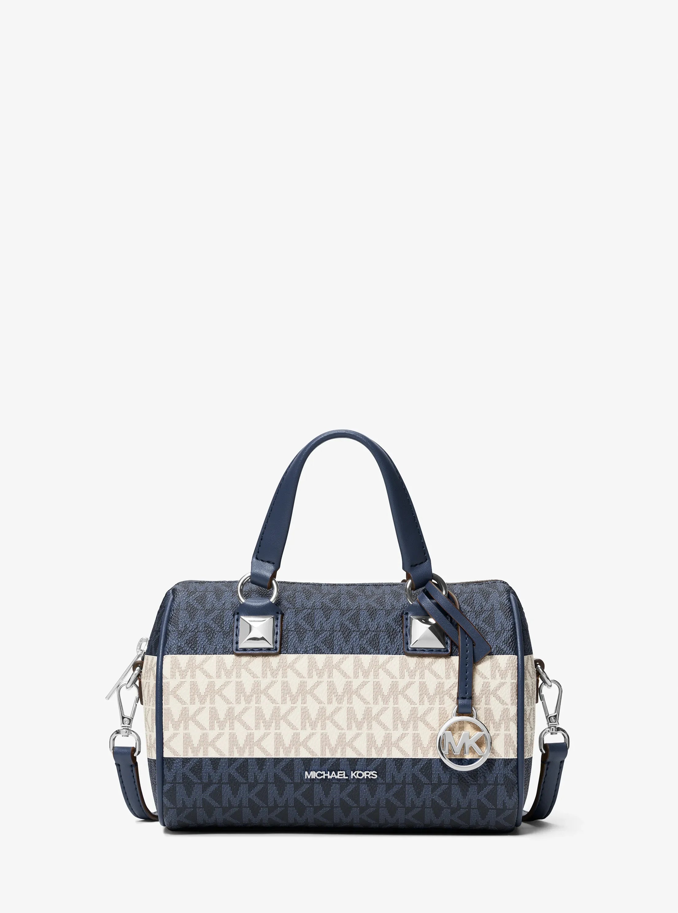 Michael Kors Grayson Small Striped Signature Logo Duffel Crossbody Bag 'Navy'