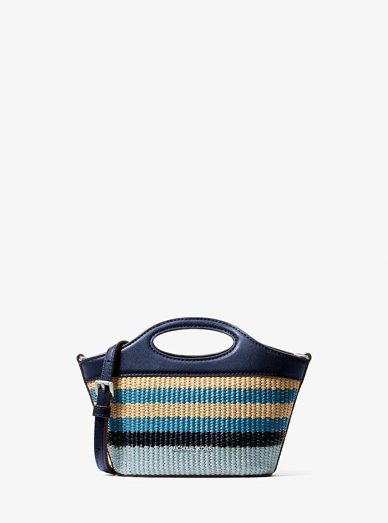 Michael Kors Tatum Small Striped Woven Crossbody Bag 'Navy'