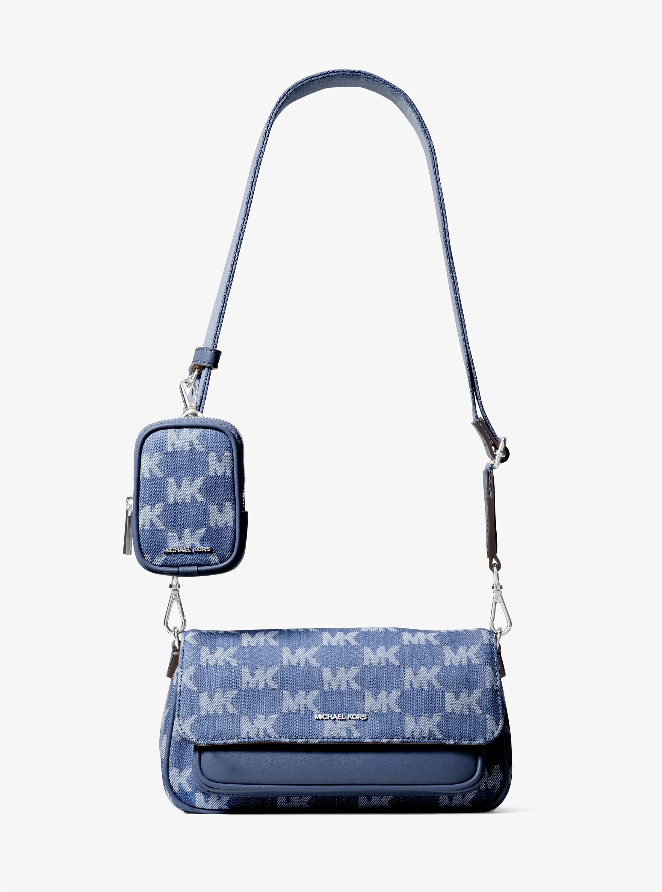 Michael Kors Jet Set Travel Small Logo Jacquard Denim Crossbody Bag With Pouch 'Denim'