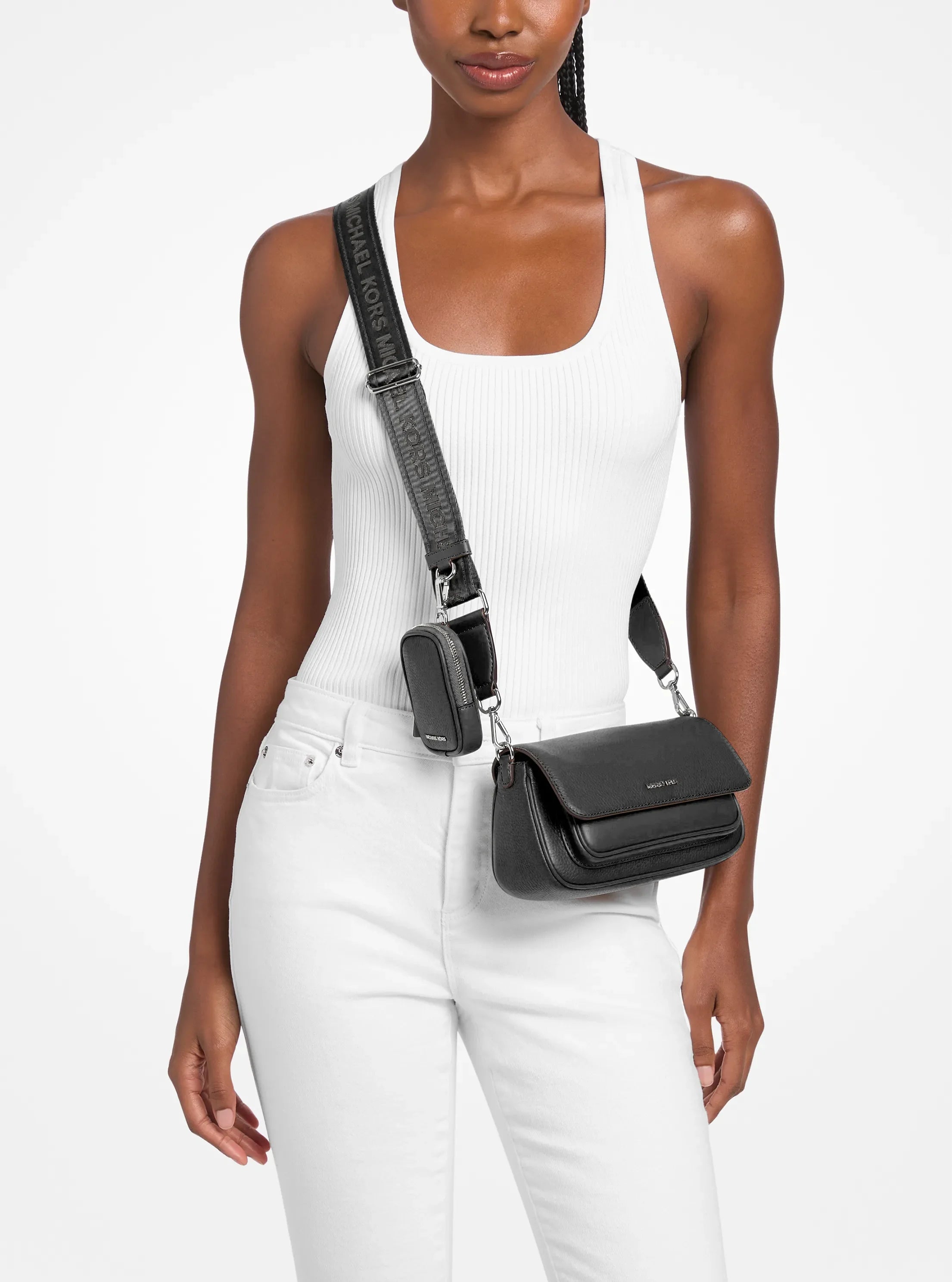 Michael Kors Jet Set Travel Small Pebbled Leather Crossbody Bag With Pouch 'Black'