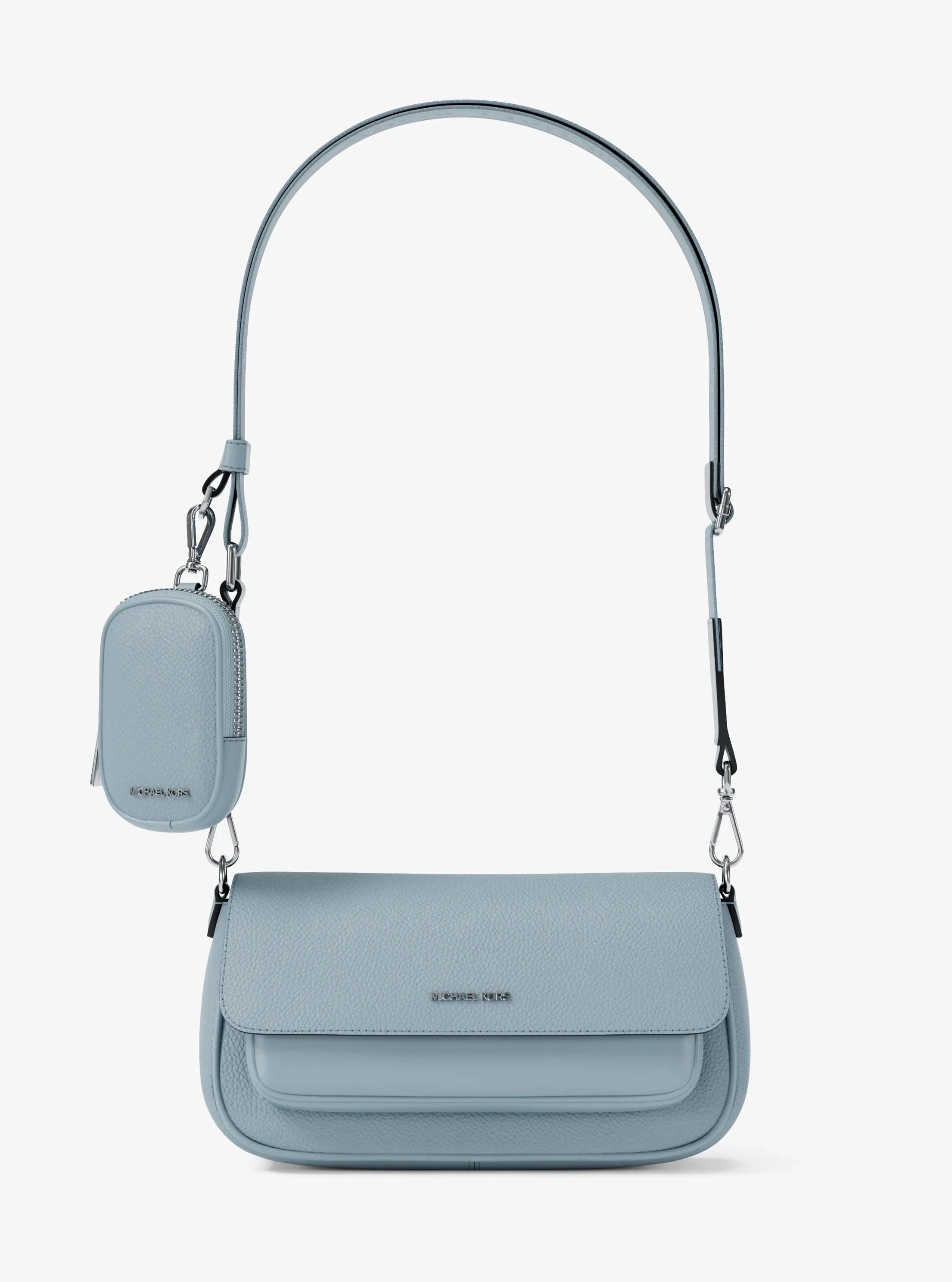 Michael Kors Jet Set Travel Small Pebbled Leather Crossbody Bag With Pouch 'Pale Ocean'