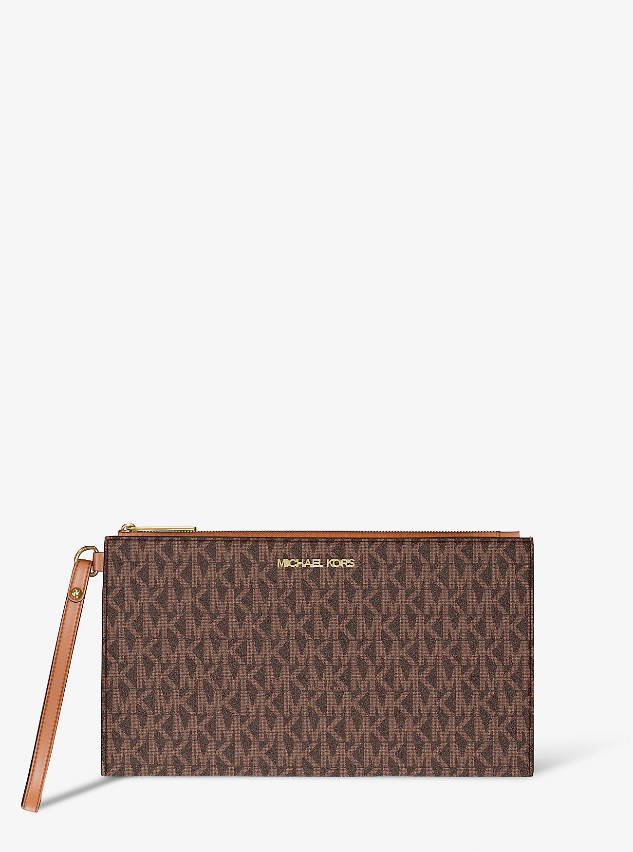 Jet Set Large Signature Logo Wristlet BROWN