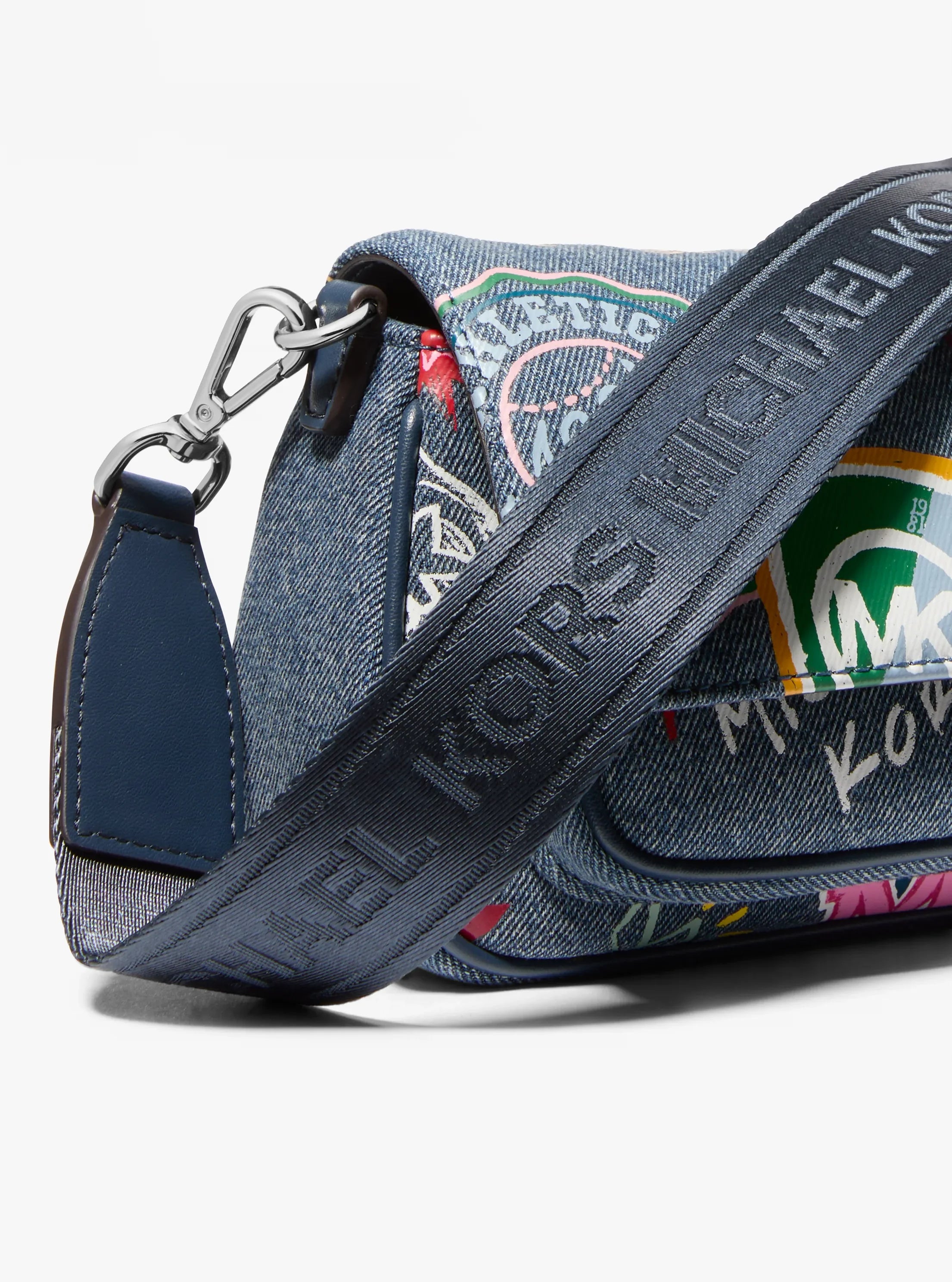 Michael Kors Jet Set Travel Small Embellished Denim Crossbody Bag With Pouch 'Washed Denim'