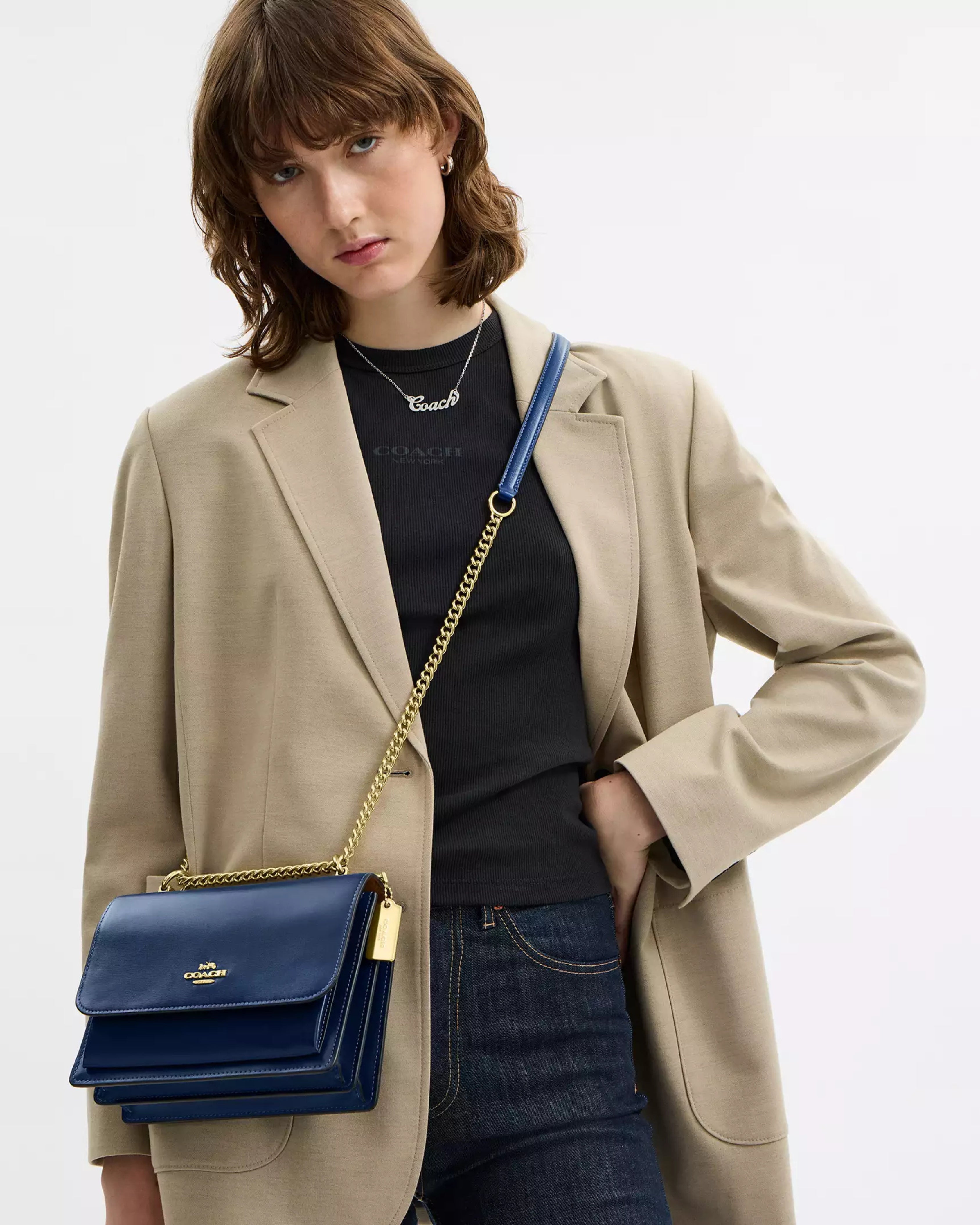 Coach Klare Crossbody Bag In Signature Canvas 'Calf Leather Gold Deep Blue'