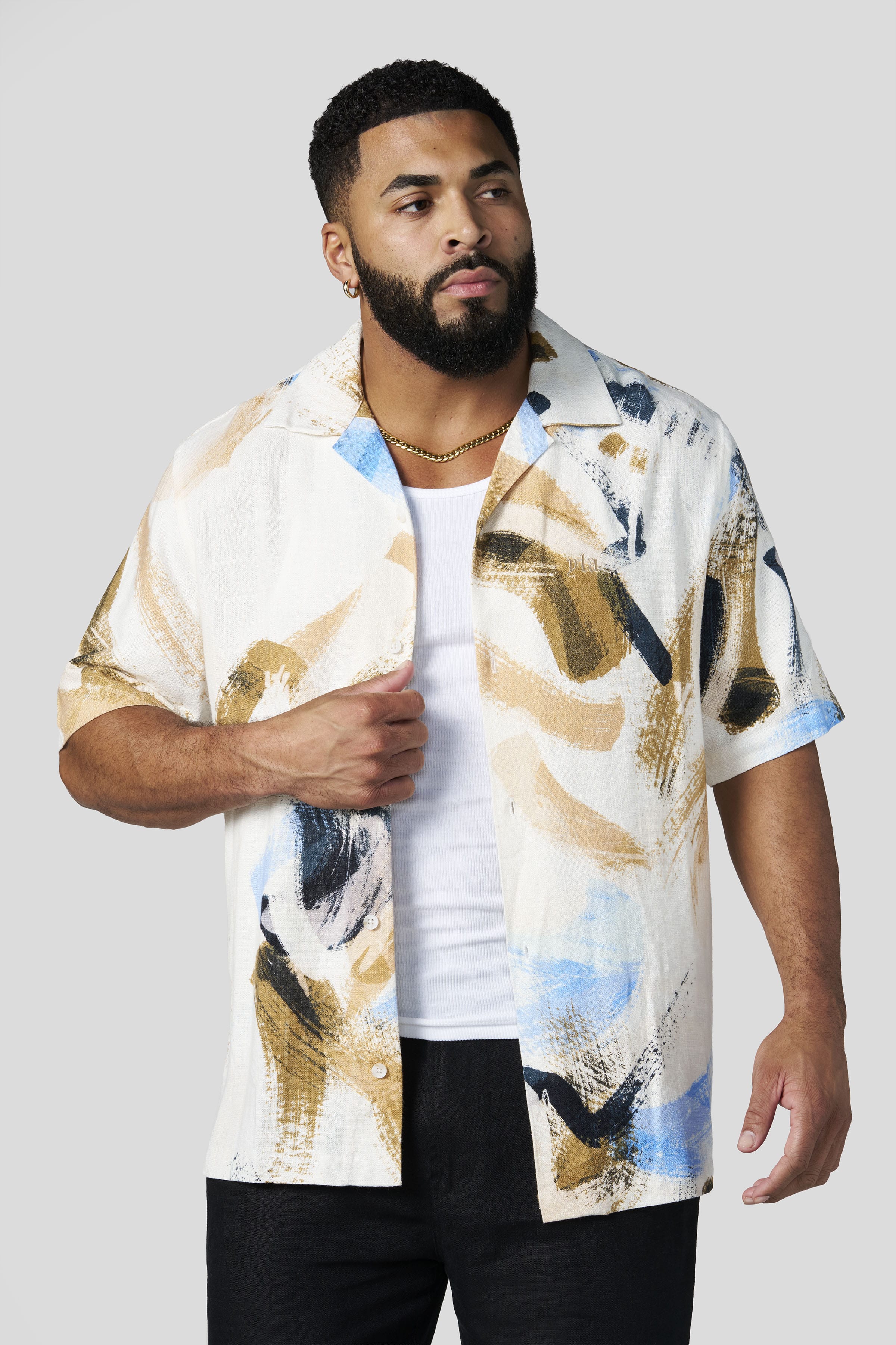 Young La 4087 - Riviera Art Button-Ups 'Brushstroke'