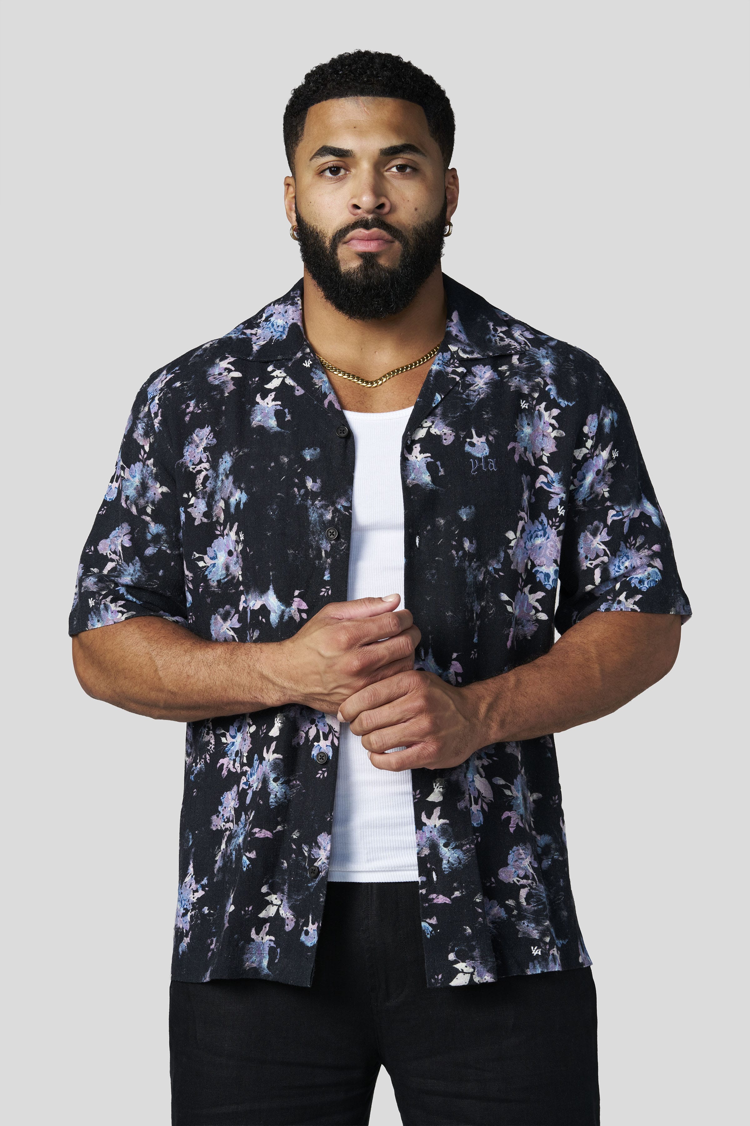 Young La 4087 - Riviera Art Button-Ups 'Midnight Bloom'