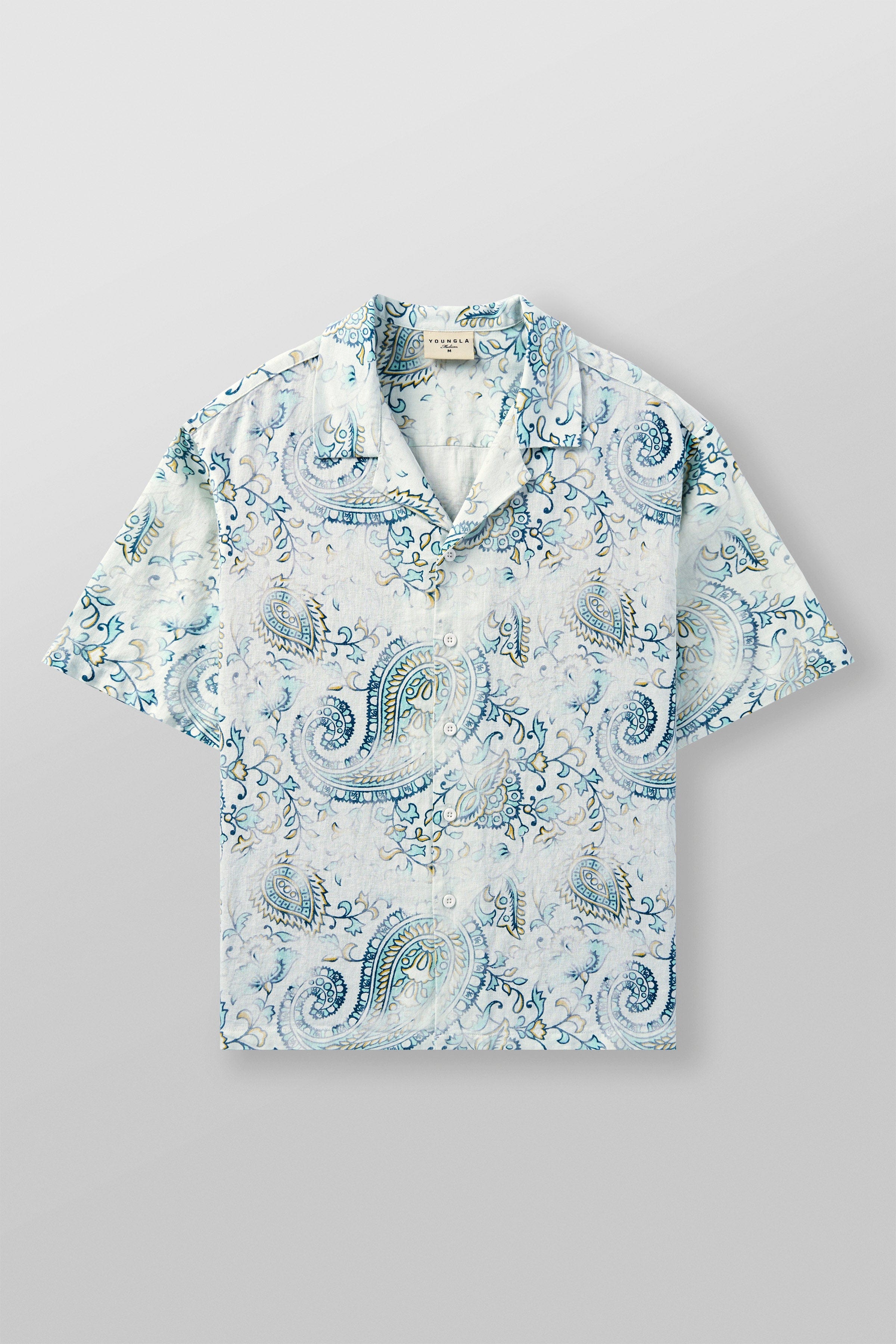 YoungLA 4093 - Mosaic Linen Button-Ups 'Misty Teal'