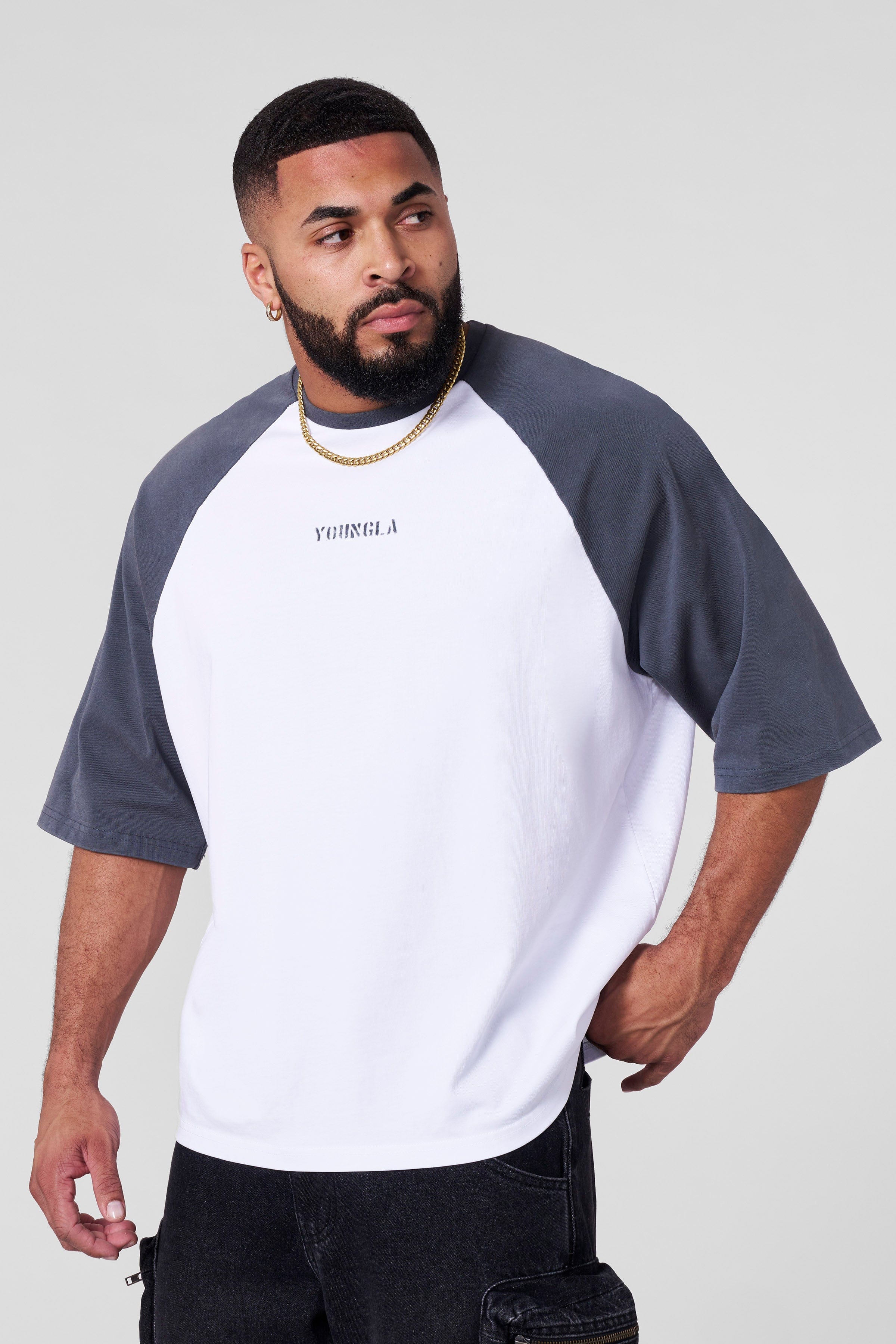 YoungLA 4139 - Oversized Baseball Tees 'White Teal'