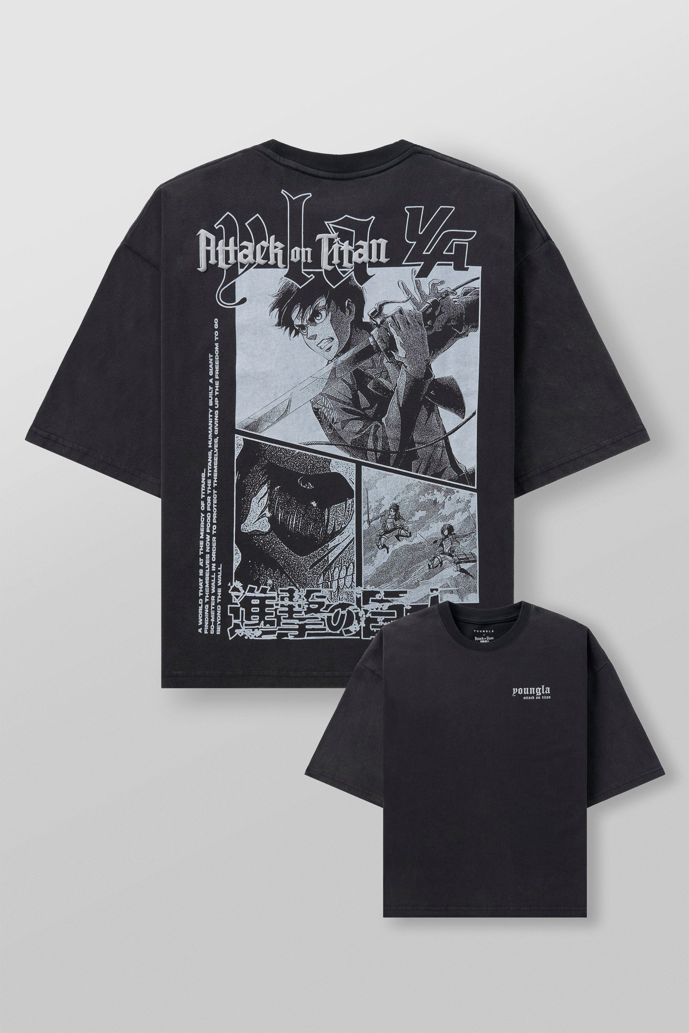 YoungLA 4186 - AOT© x YLA Cropped Tees 'First Battle Black'