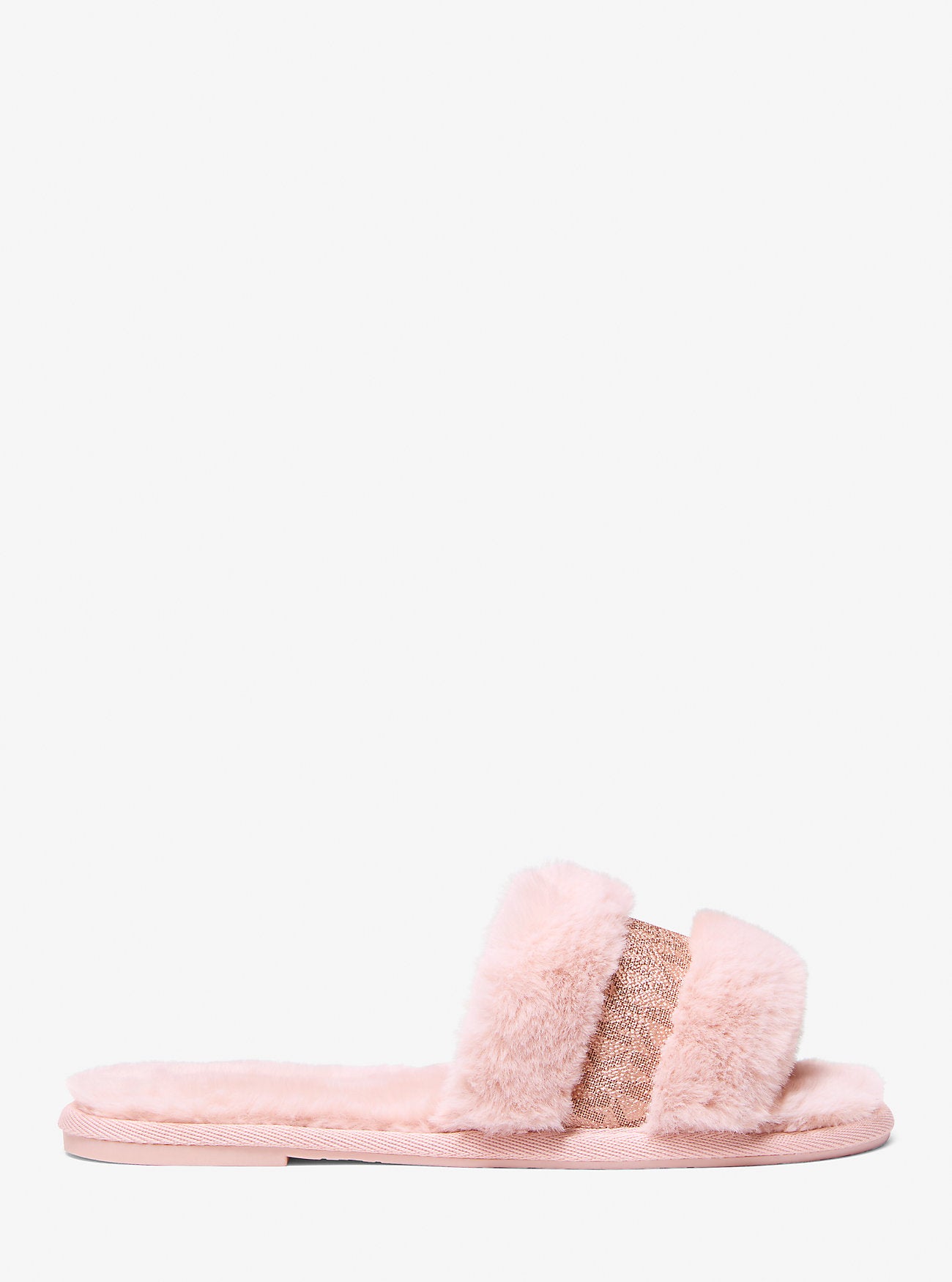 Alexis Faux Fur and Metallic Signature Logo Slide Sandal POWDER BLUSH