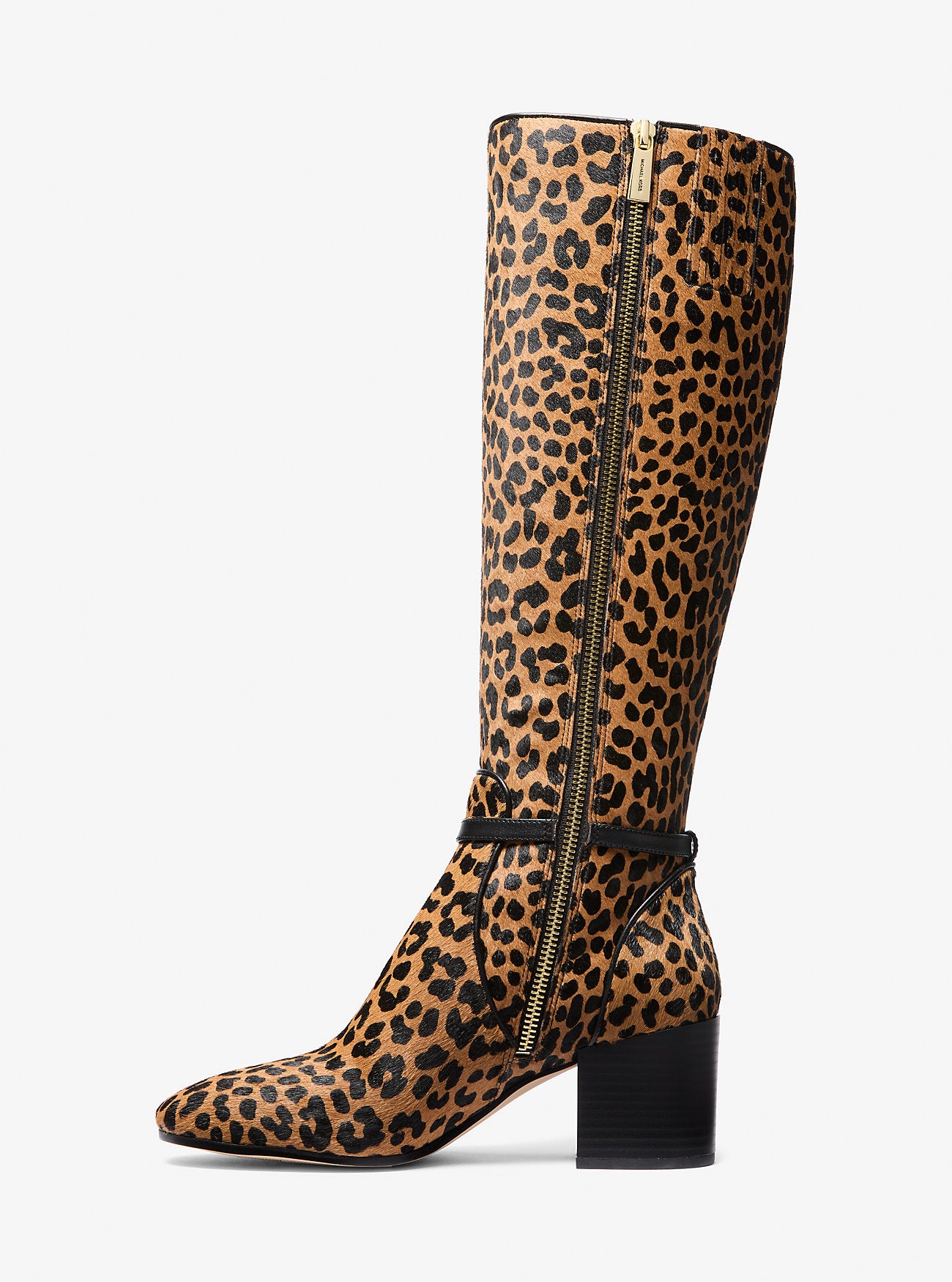 Ella Leopard Print Calf Hair Wide Calf Block Heel Boot DEER MULTI