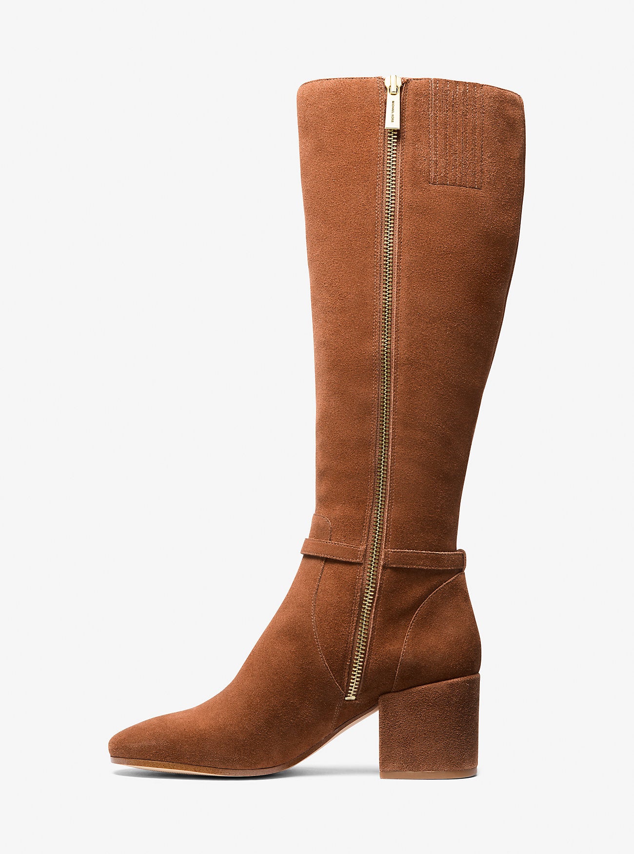 Ella Suede Wide Calf Block Heel Boot LUGGAGE