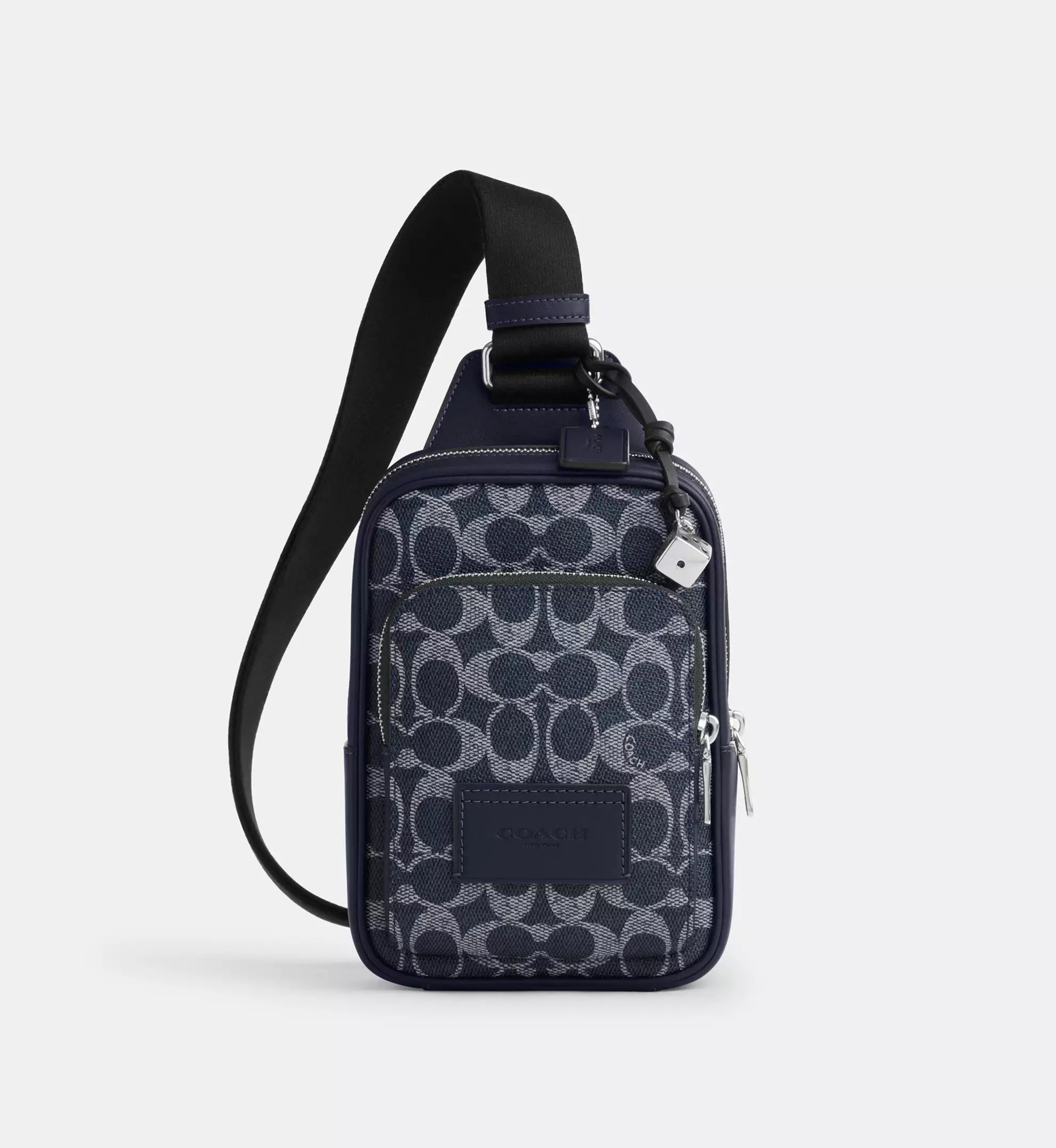 Coach Racer Sling Pack In Signature Canvas With Charms 'Signature Canvas Silver Denim Chalk'