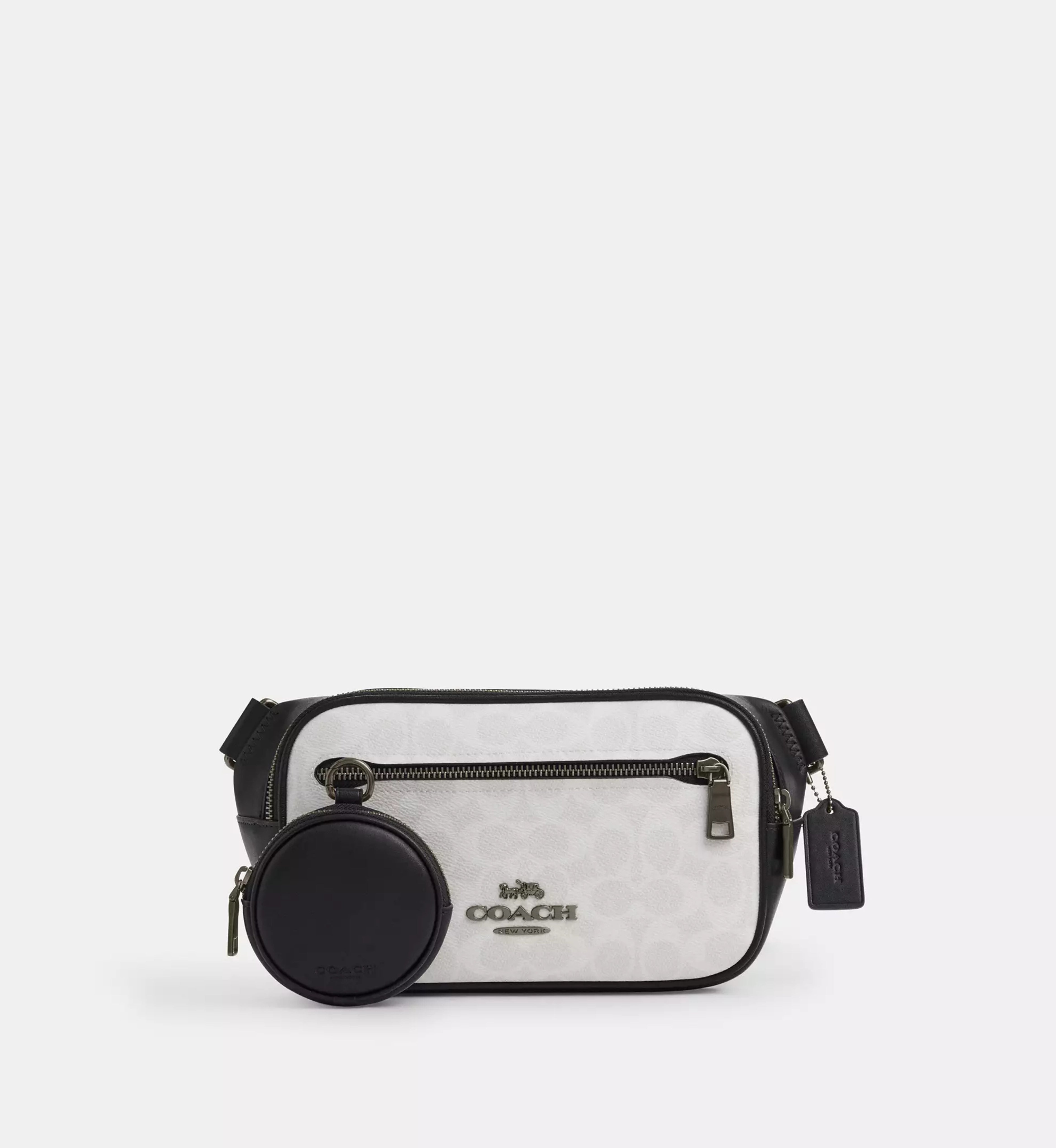 Coach Elias Belt Bag In Signature Canvas 'Signature Canvas Gunmetal Chalk Black'