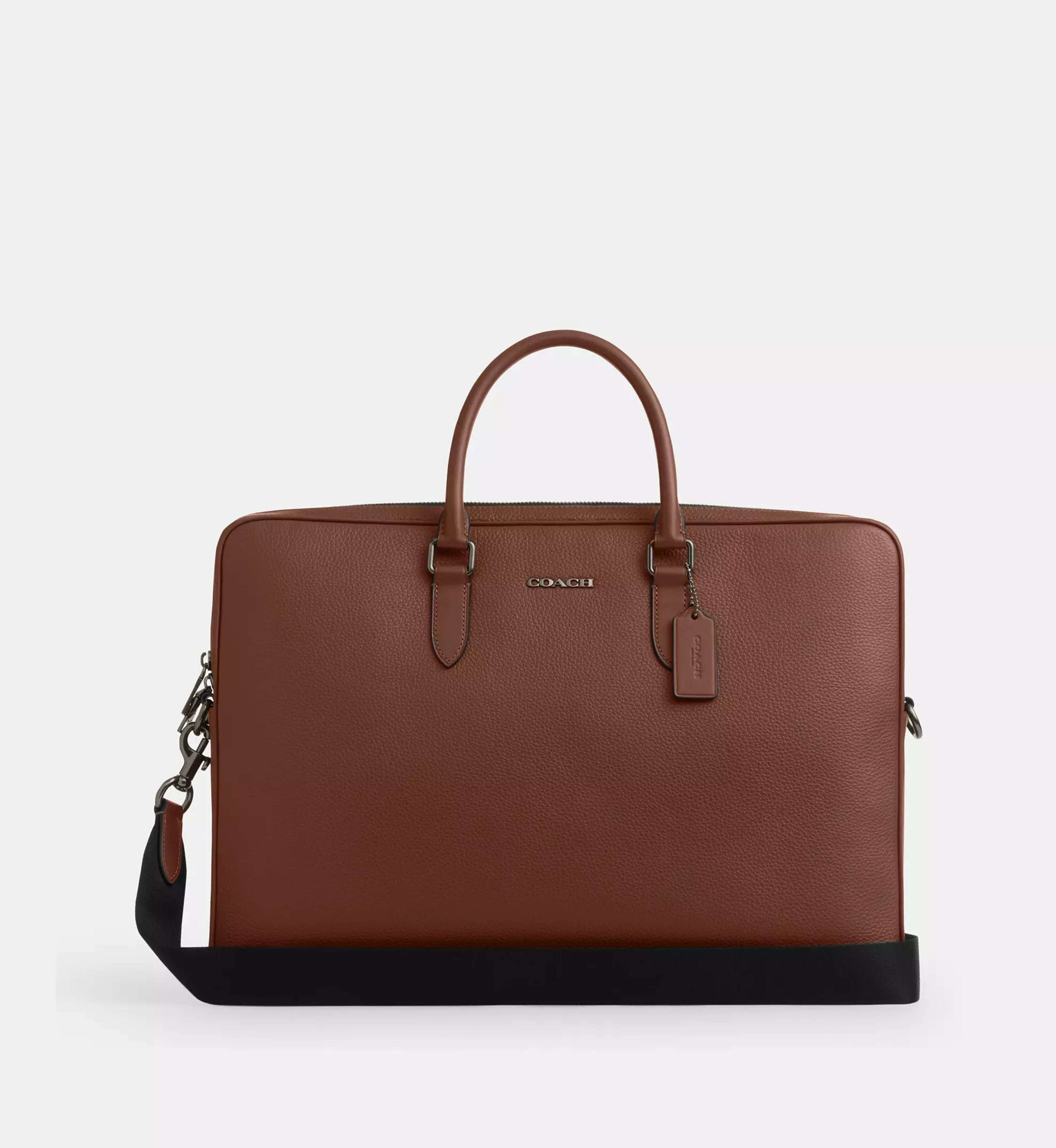 Coach Ethan Large Brief 'Pebbled Leather Gunmetal Saddle'