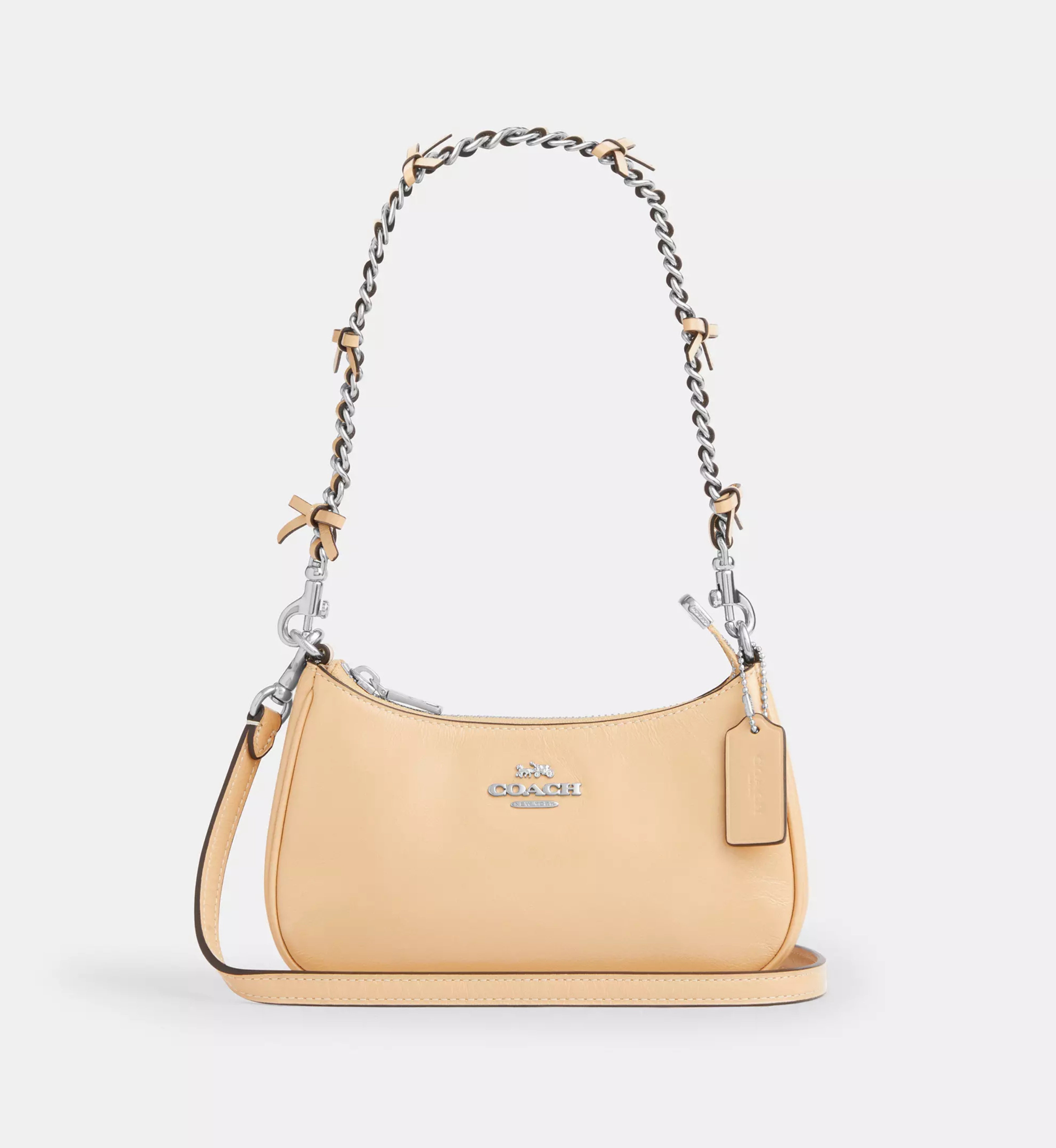 Coach Teri Mini Crossbody Bag With Bows 'Crinkle Leather Silver Light Sand'