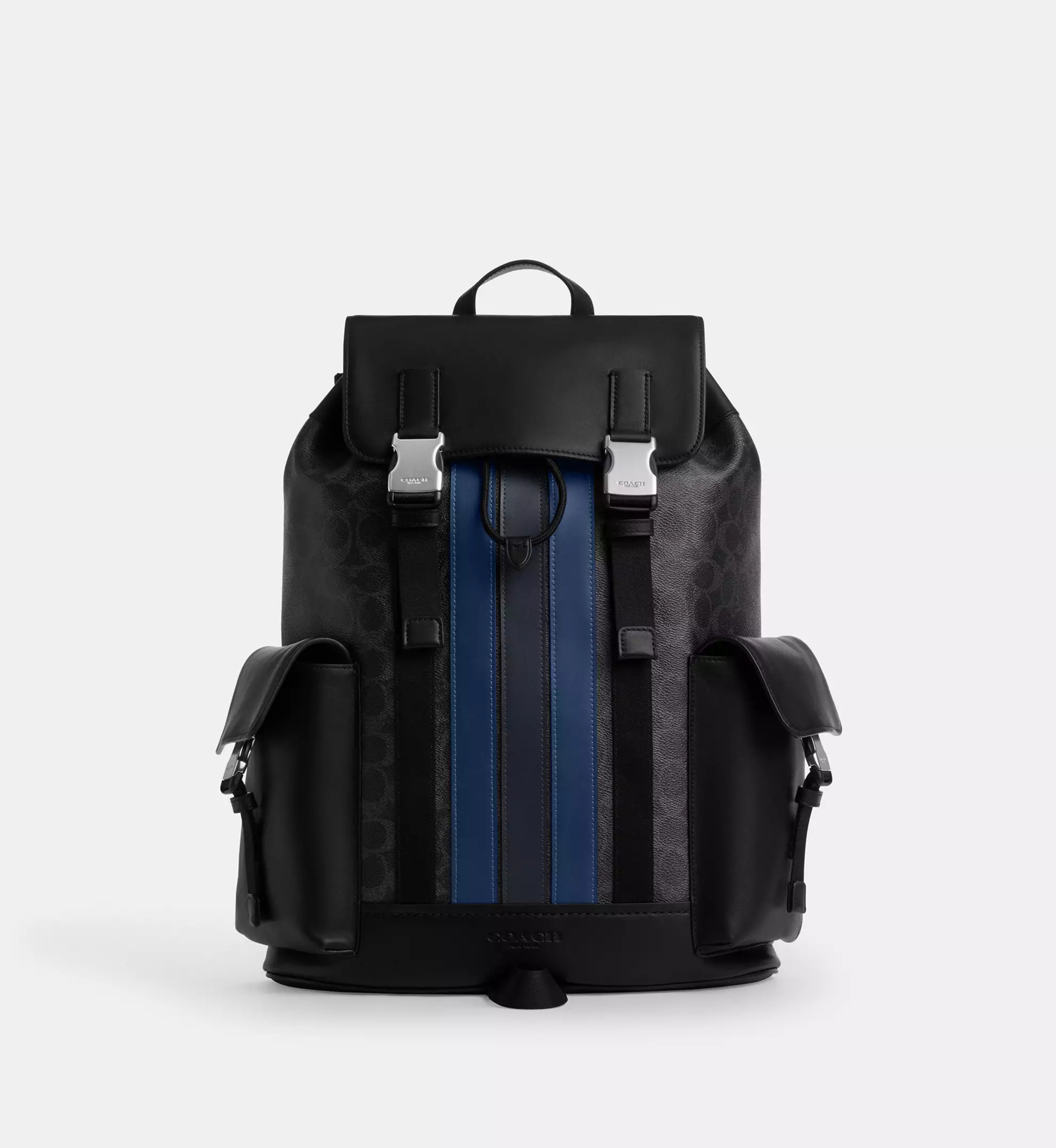 Coach Clark Backpack In Signature Canvas With Varsity Stripe 'Signature Canvas Silver Black Multi'