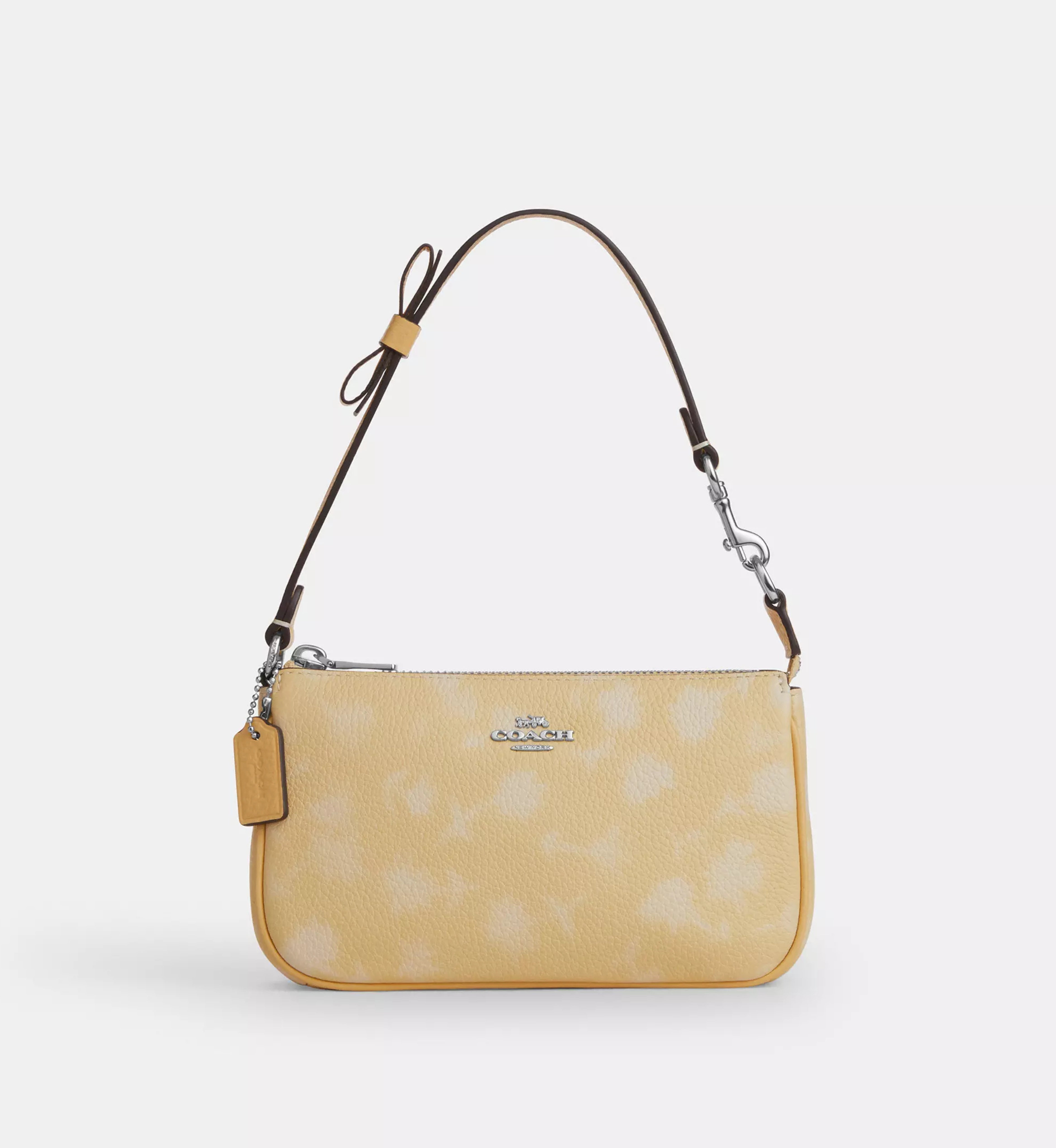 Coach Nolita 19 With Floral Print And Bow 'Pebbled Leather Silver Washed Yellow'