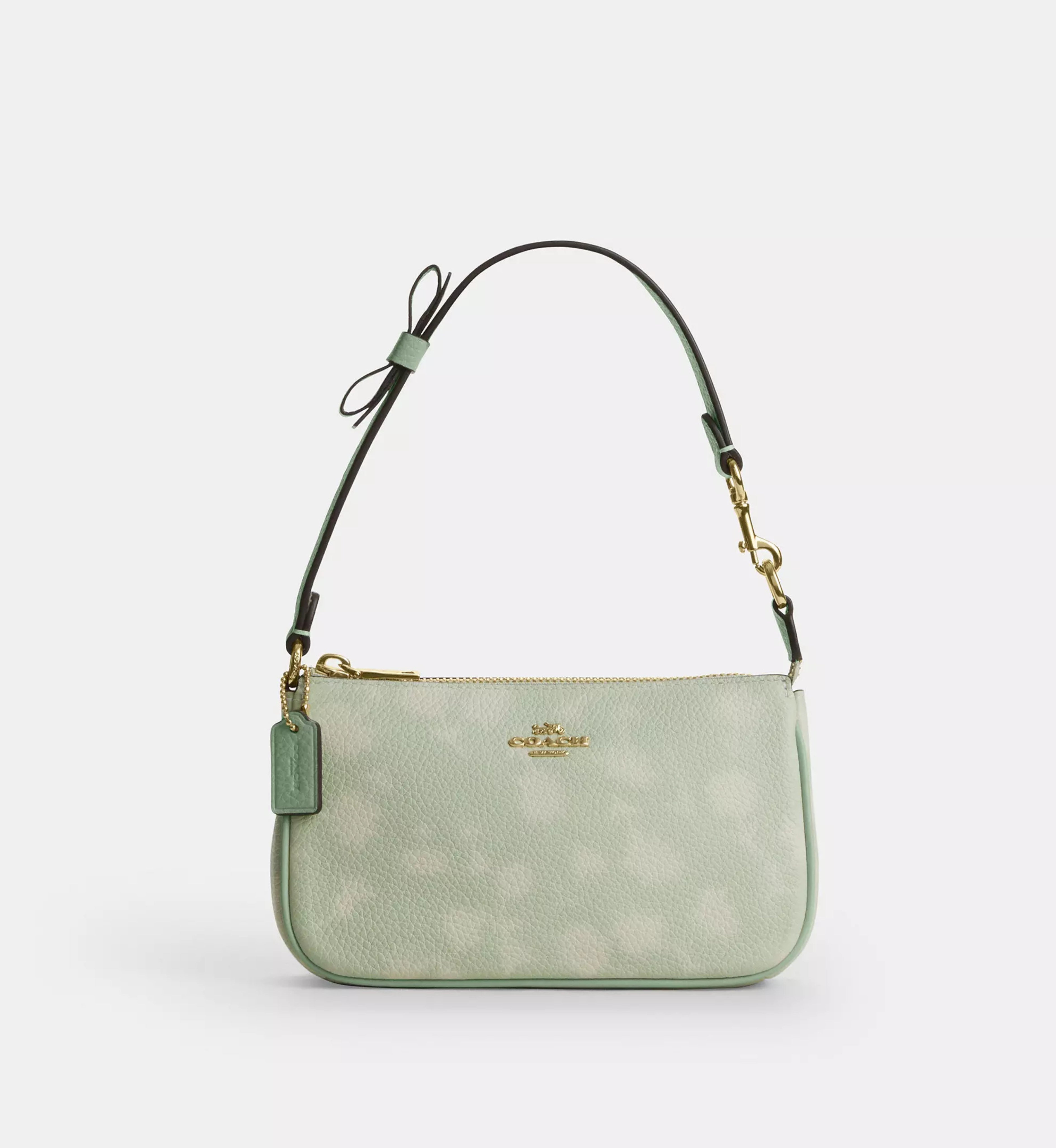 Coach Nolita 19 With Floral Print And Bow 'Pebbled Leather Gold Pale Green'