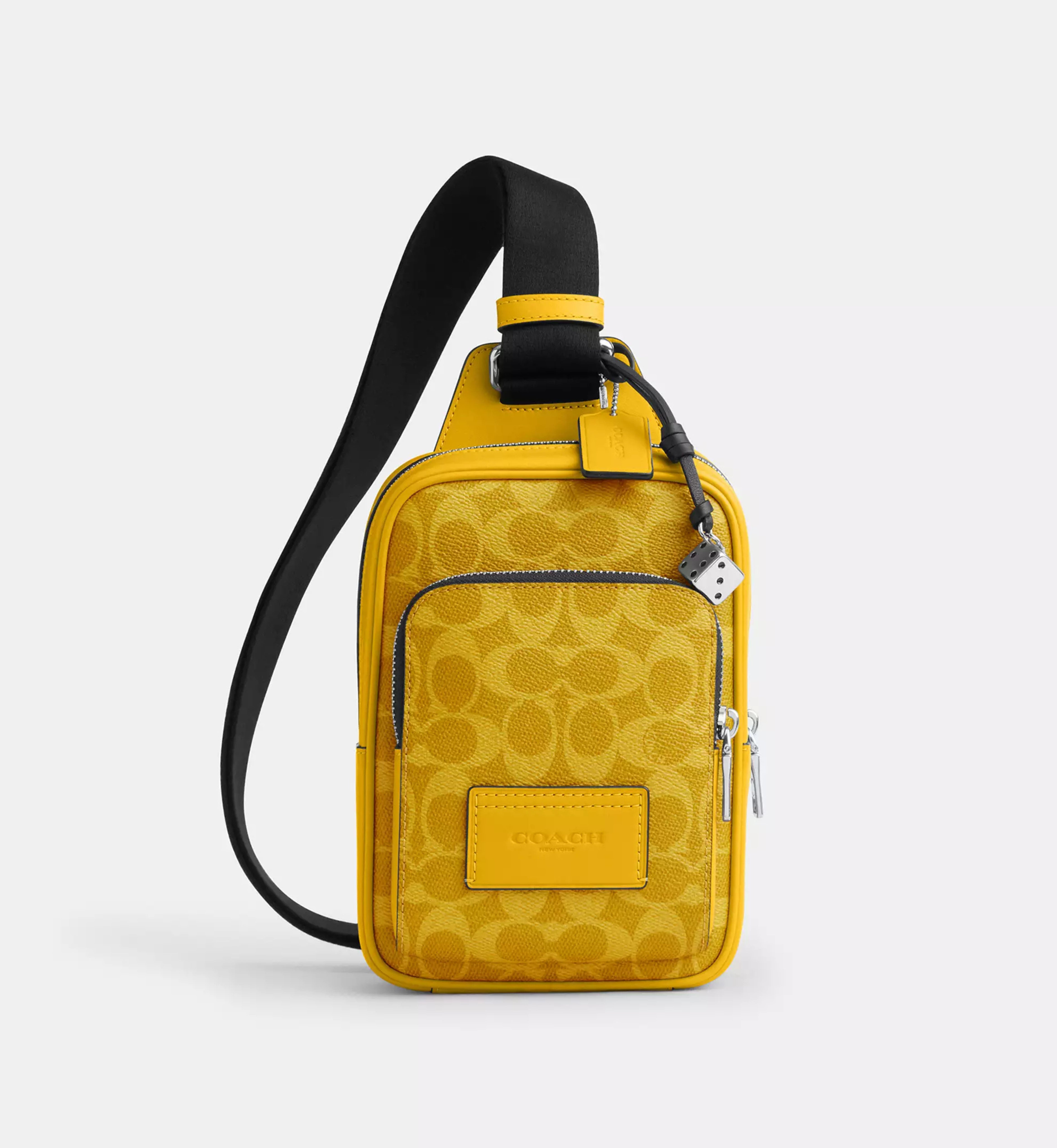 Coach Racer Sling Pack In Signature Canvas With Charms 'Signature Canvas Silver Canary'