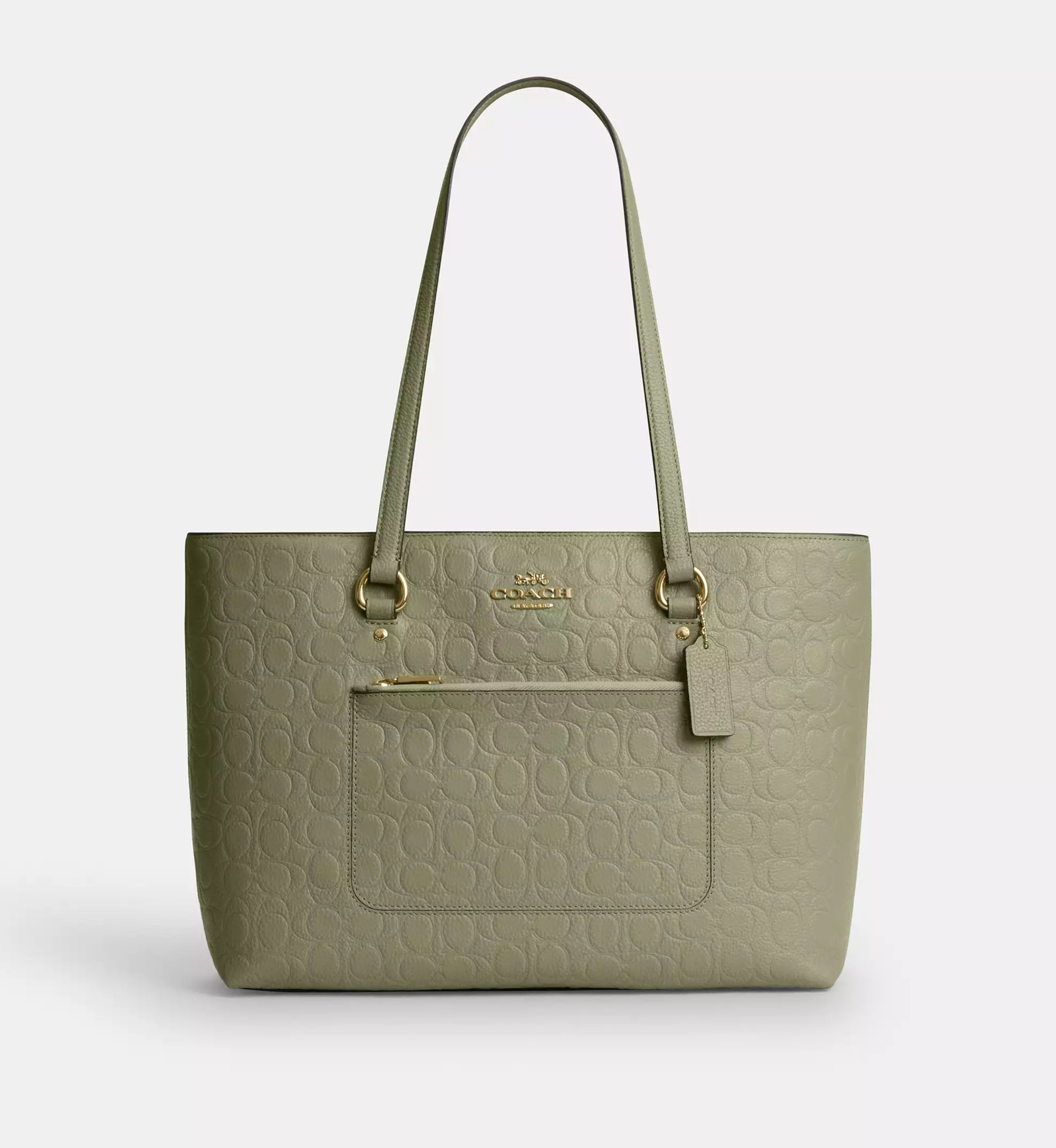 Coach Station Tote Bag In Signature Leather 'Pebbled Leather Gold Pistachio'